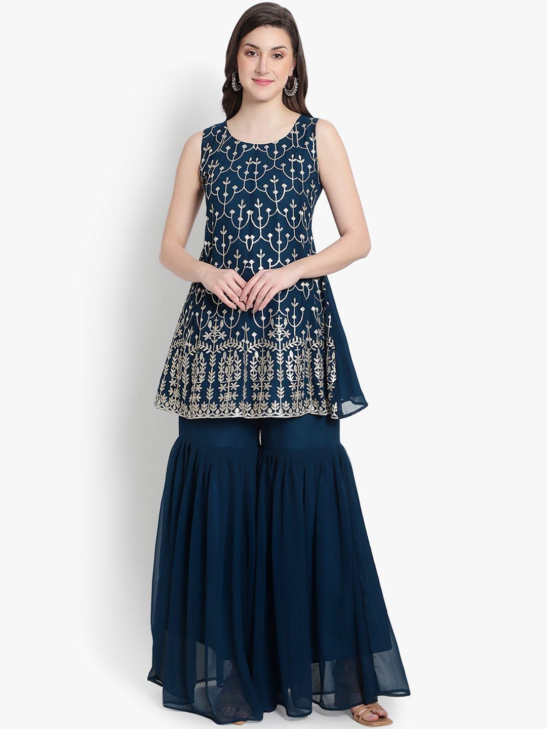 hinayat fashion ethnic motifs embroidered sequinned kurta with sharara & dupatta