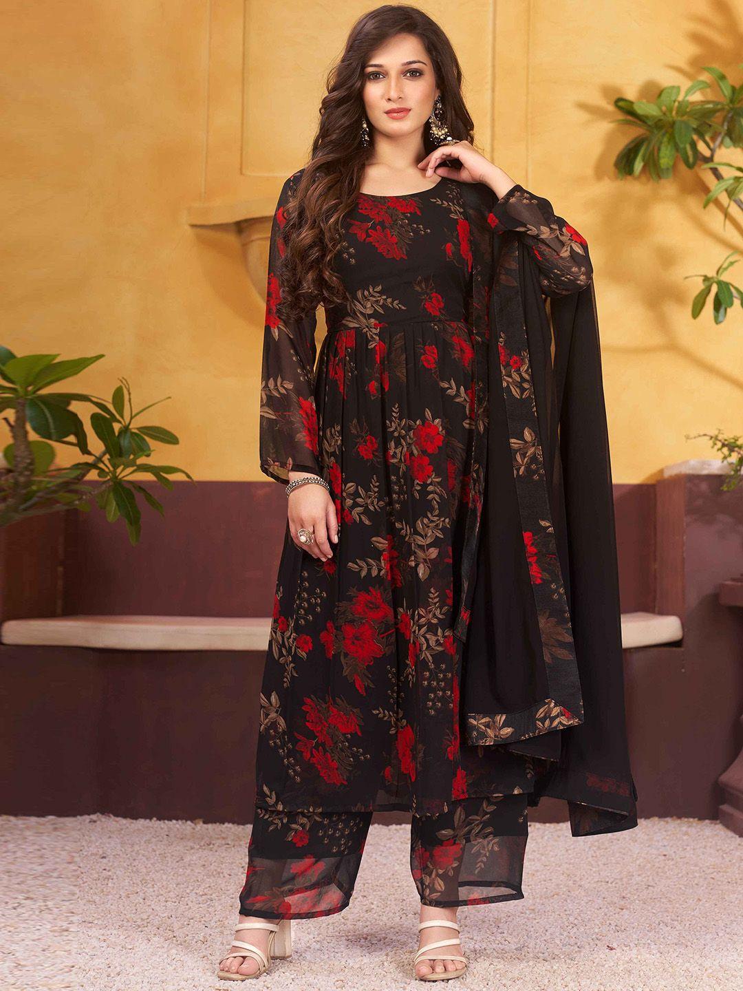 hinayat fashion floral printed pleated kurta with palazzos & dupatta