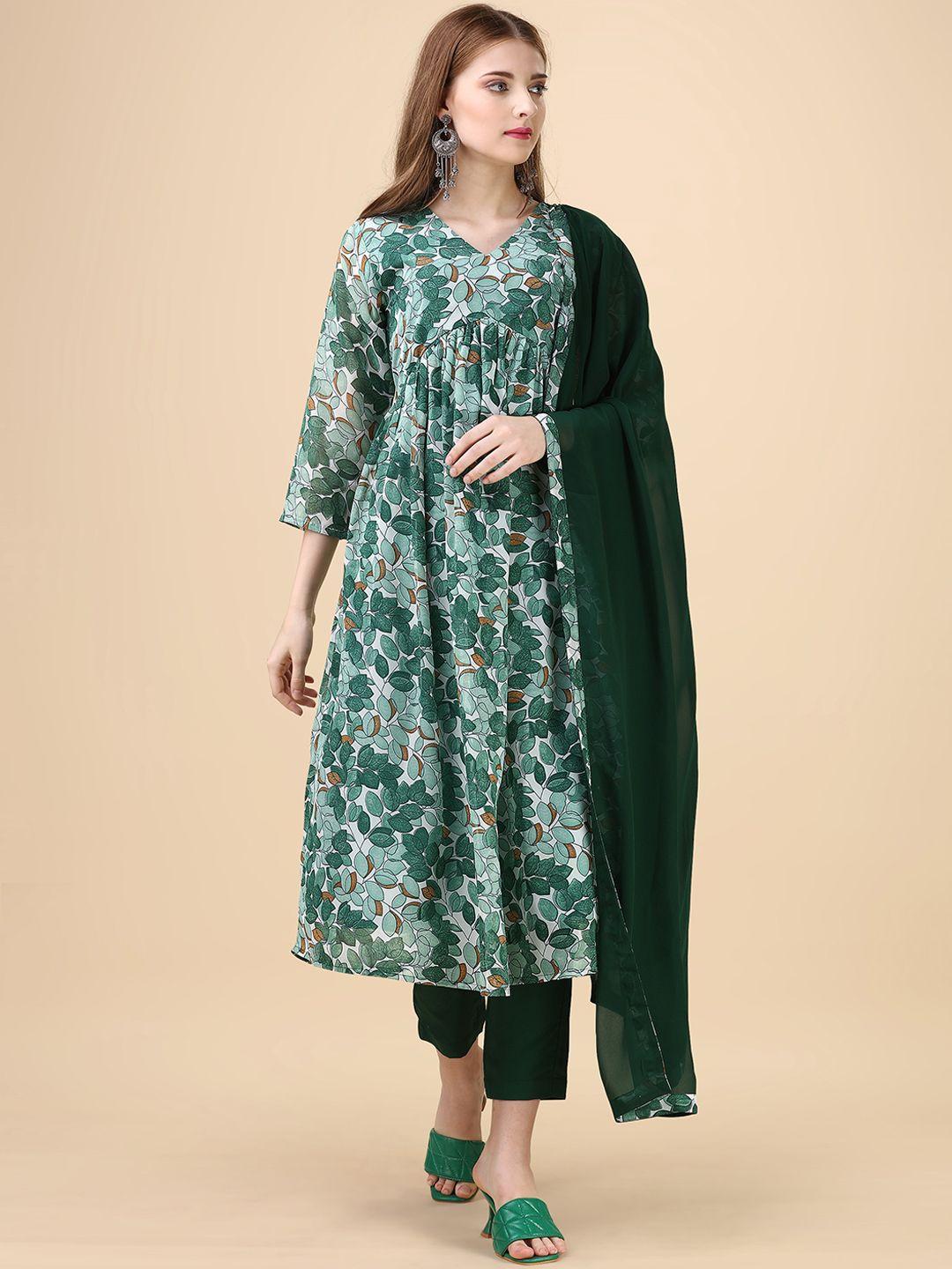 hinayat fashion floral printed regular empire kurta with trousers & dupatta