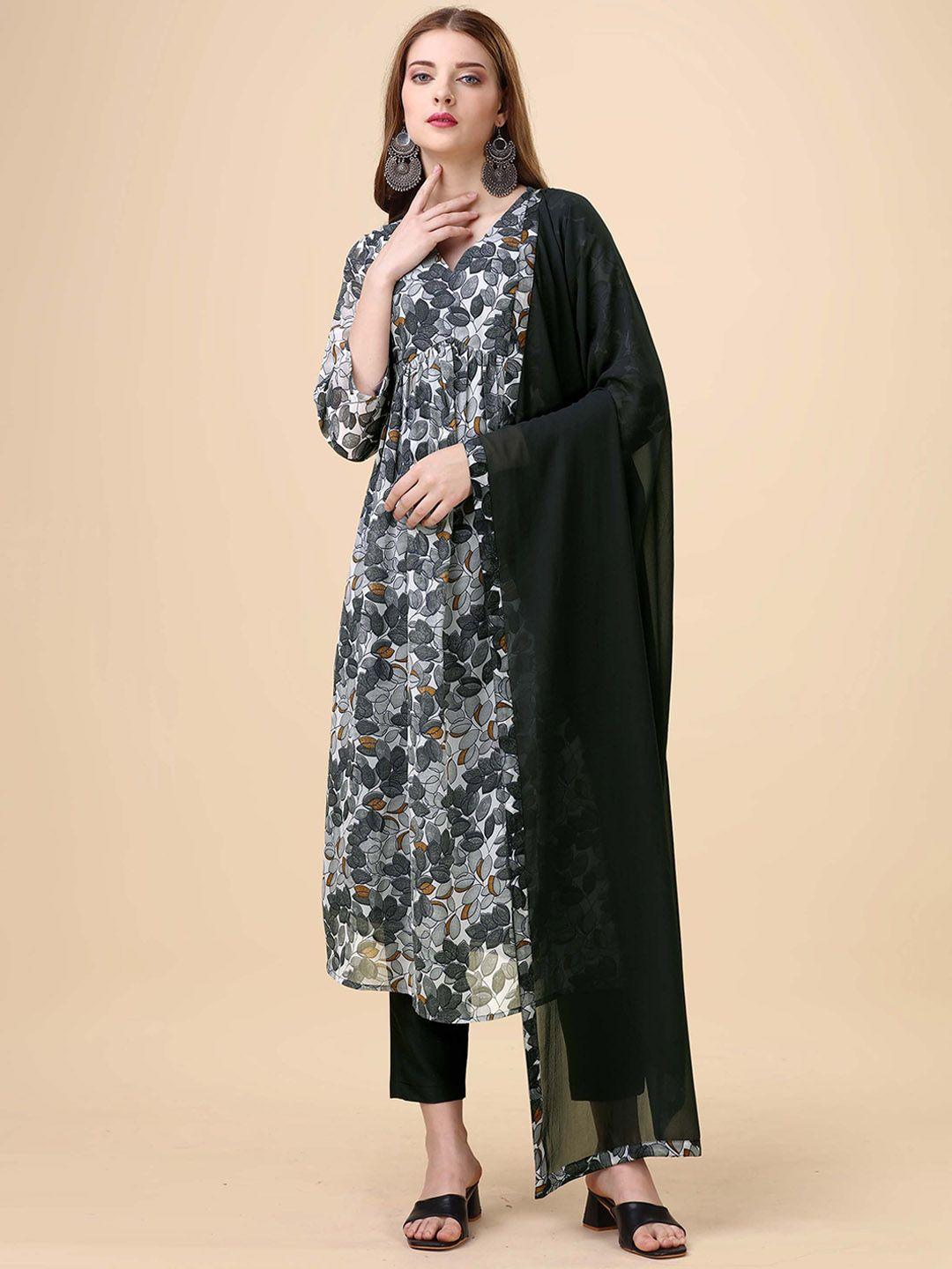 hinayat fashion floral printed regular empire kurta with trousers & dupatta