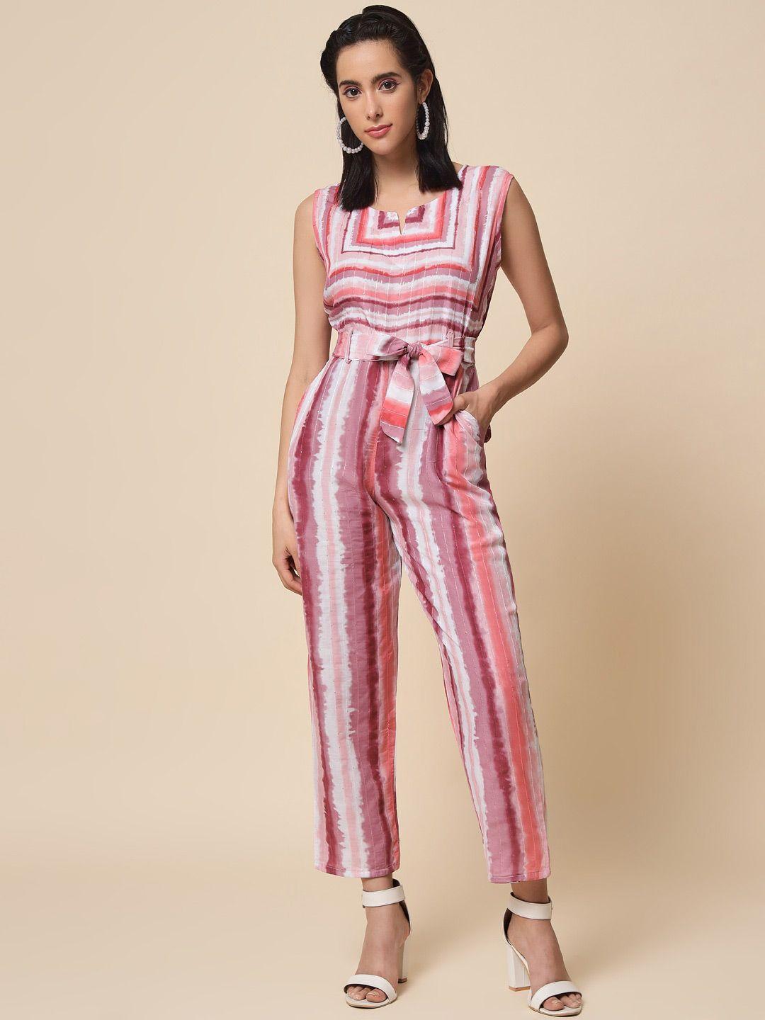 hinayat fashion printed sleeveless cotton basic jumpsuit with waist tie-ups