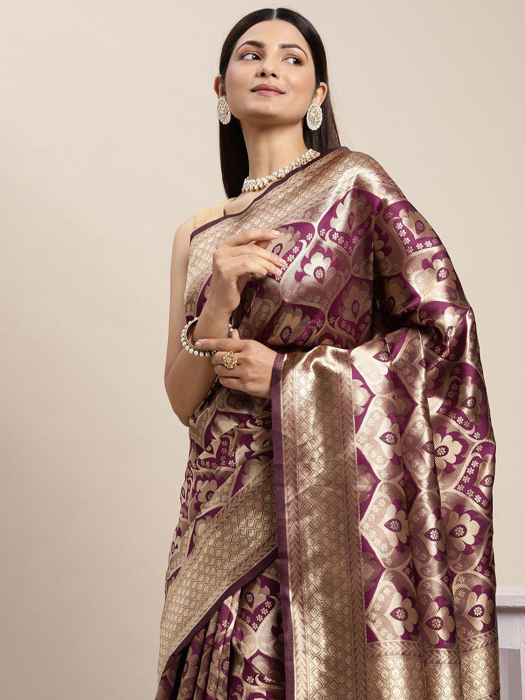 hinayat fashion purple ethnic motifs zari silk blend banarasi saree