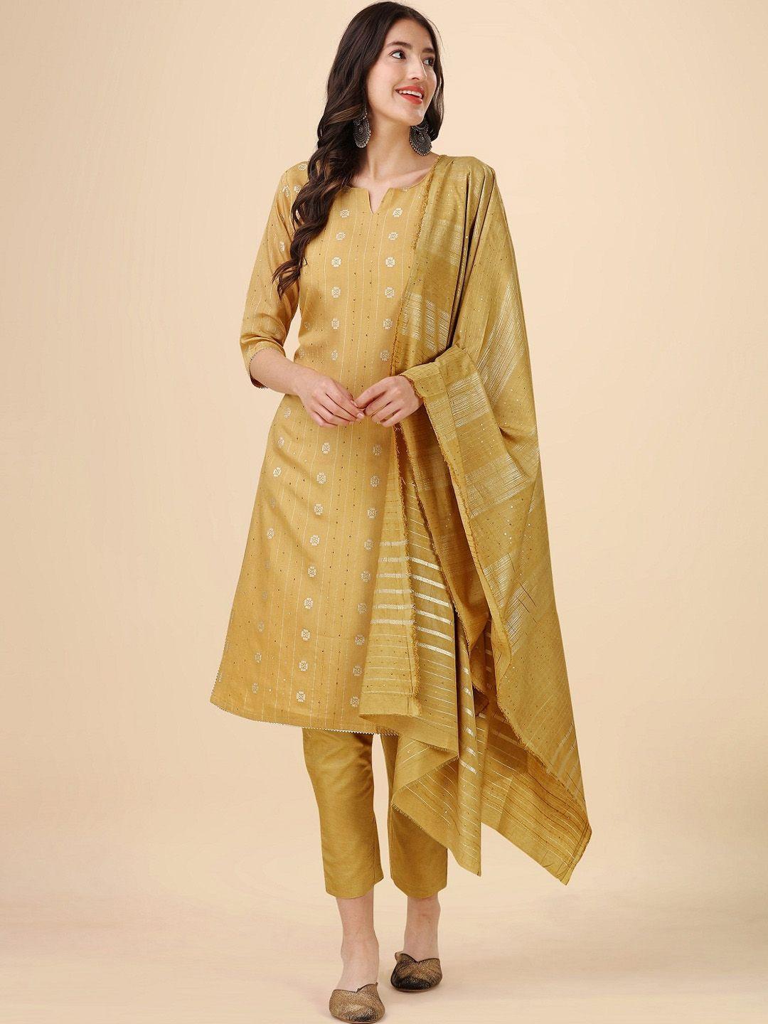 hinayat fashion striped regular sequinned chanderi silk kurta & trousers with dupatta