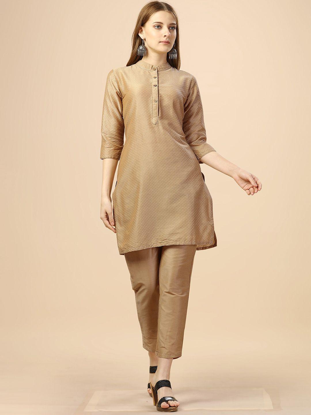 hinayat fashion women beige regular kurta with trousers