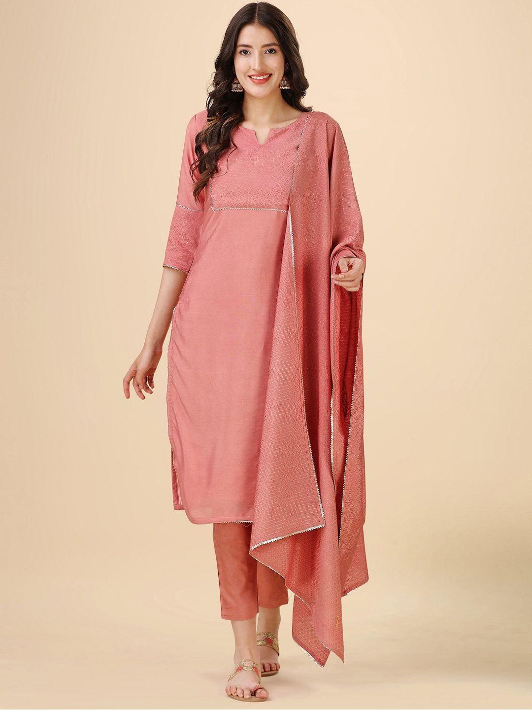 hinayat fashion yoke design regular chanderi silk kurta & trousers with dupatta