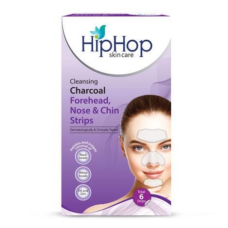 hiphop skincare cleansing charcoal forehead, nose and chin strips - blackhead remover & pore cleanser - (6 strips)