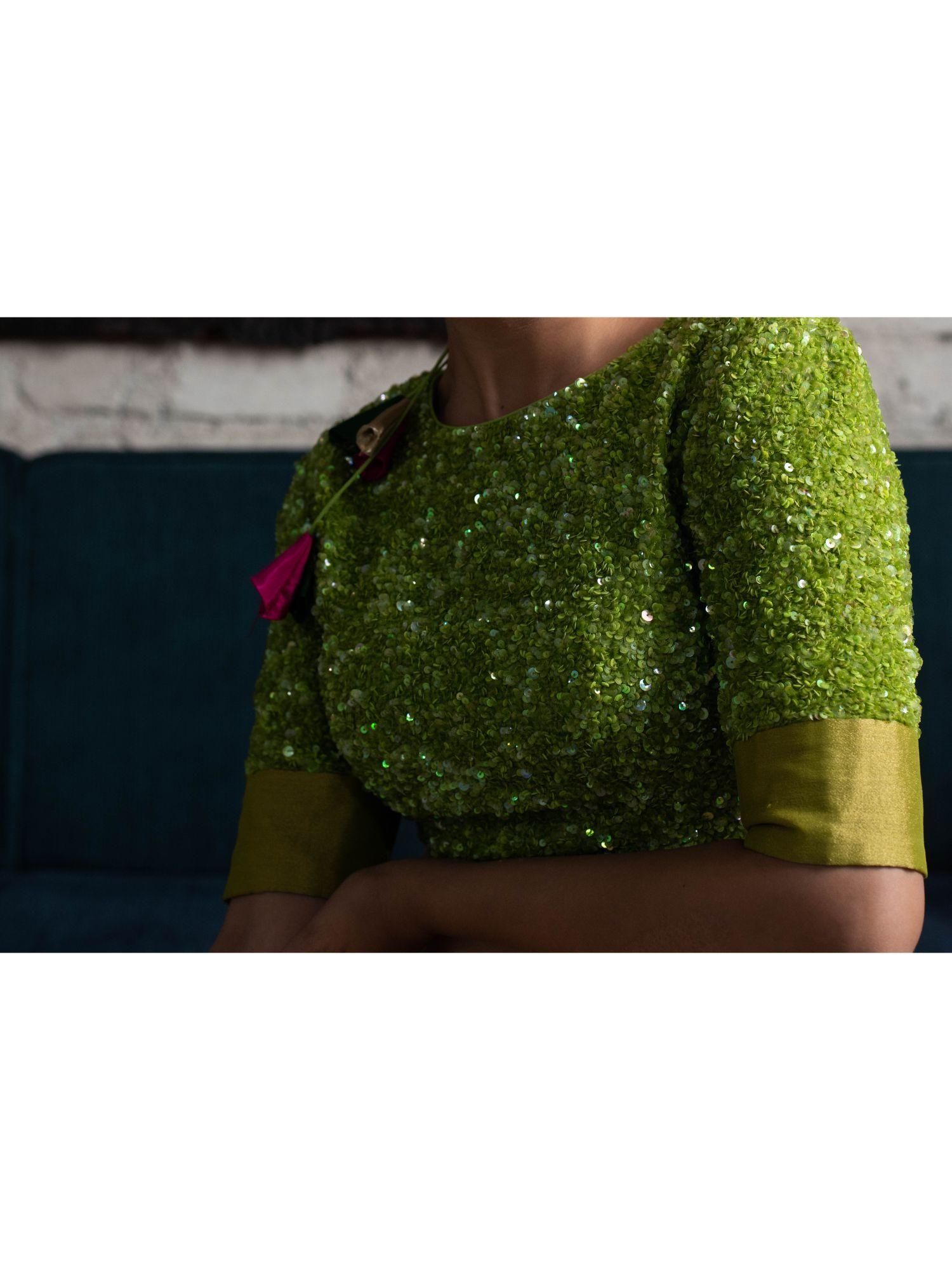 hiras green silk crepe and sequined blouse