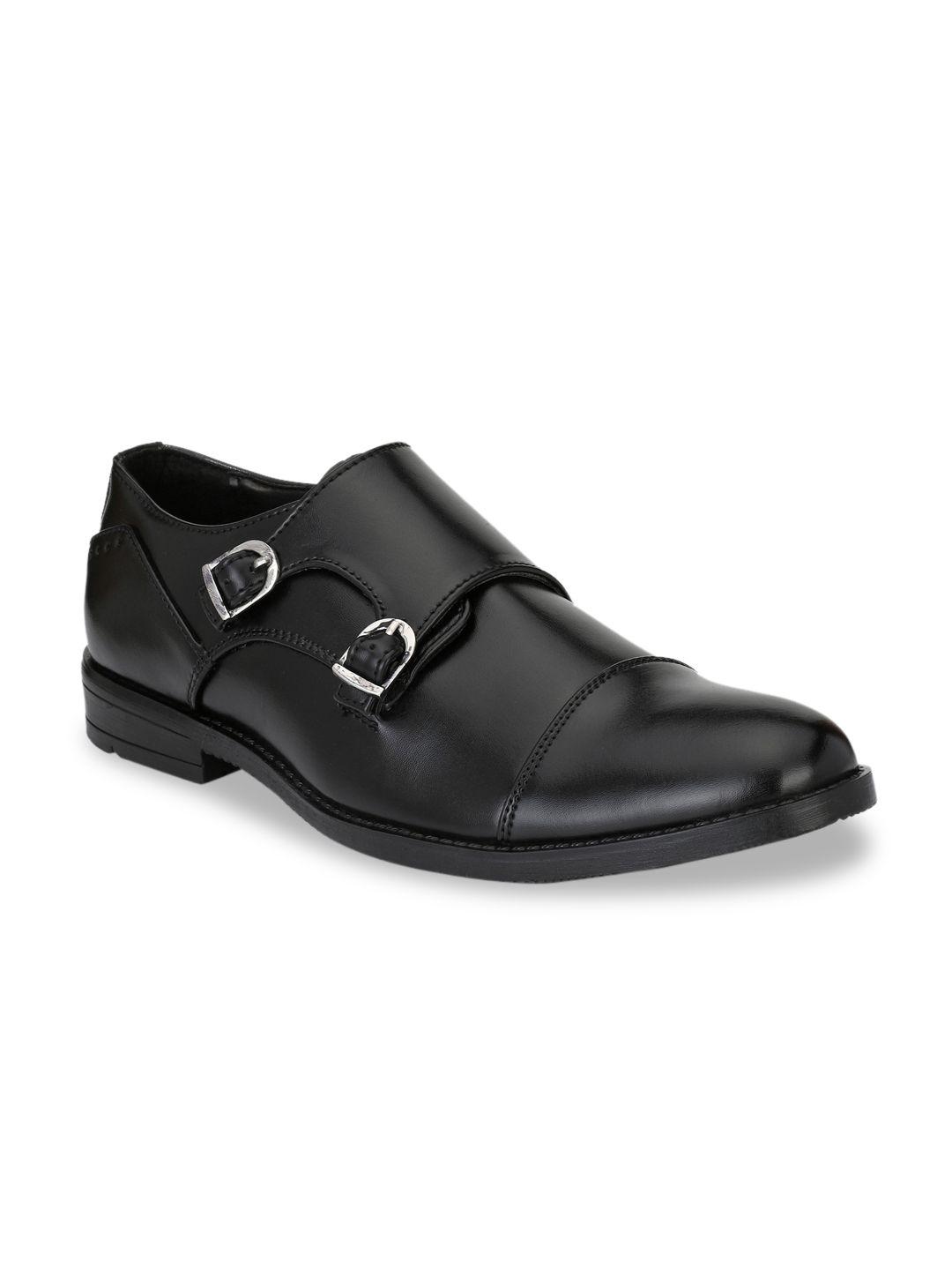hirels men black solid pu formal monk shoes