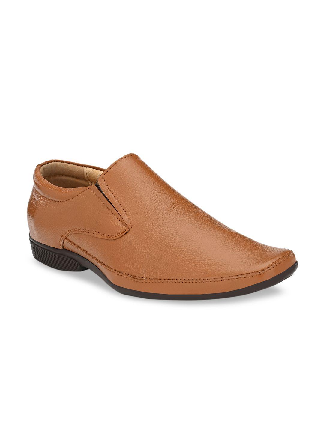 hirels men tan brown solid leather formal slip-ons