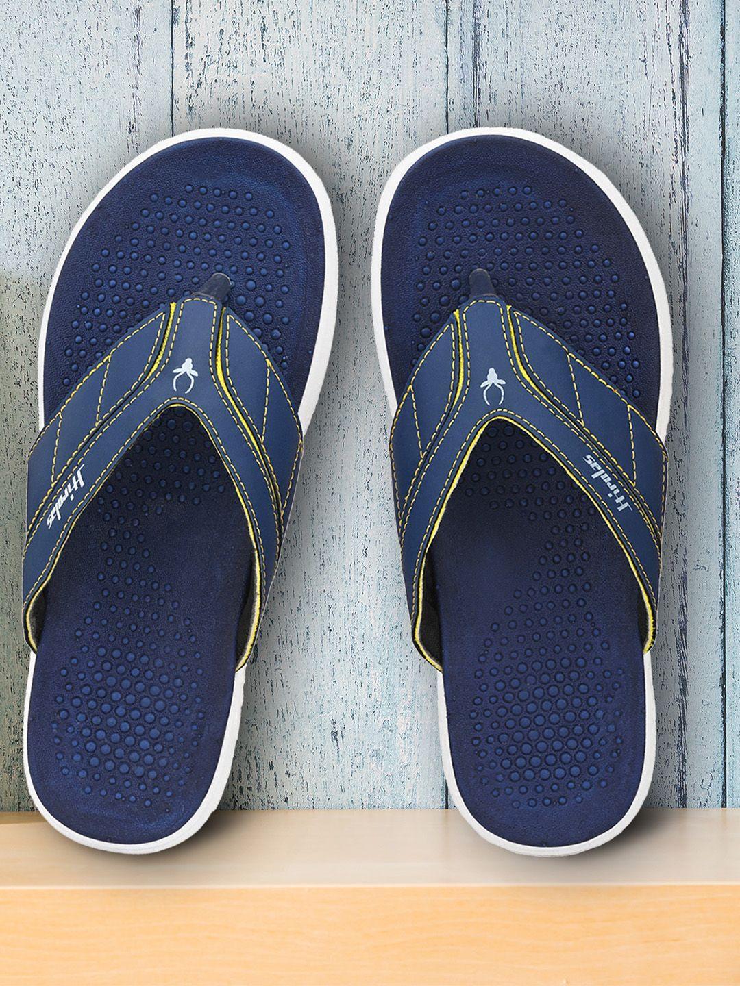 hirolas men navy blue solid thong flip-flops