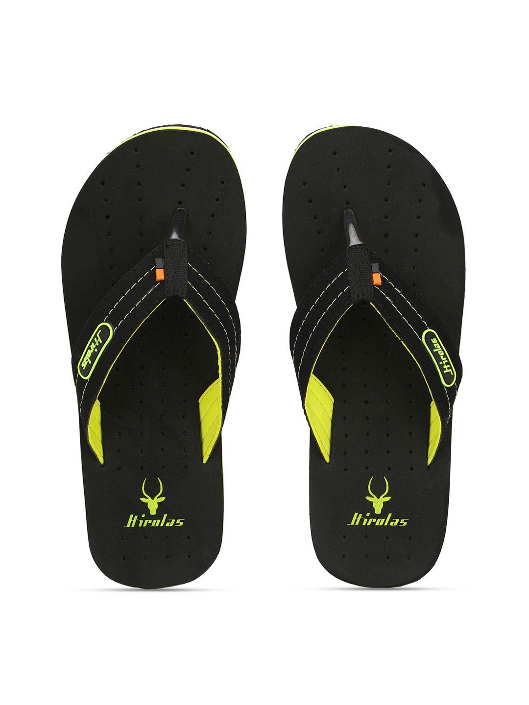 hirolas men black & green printed thong flip-flops