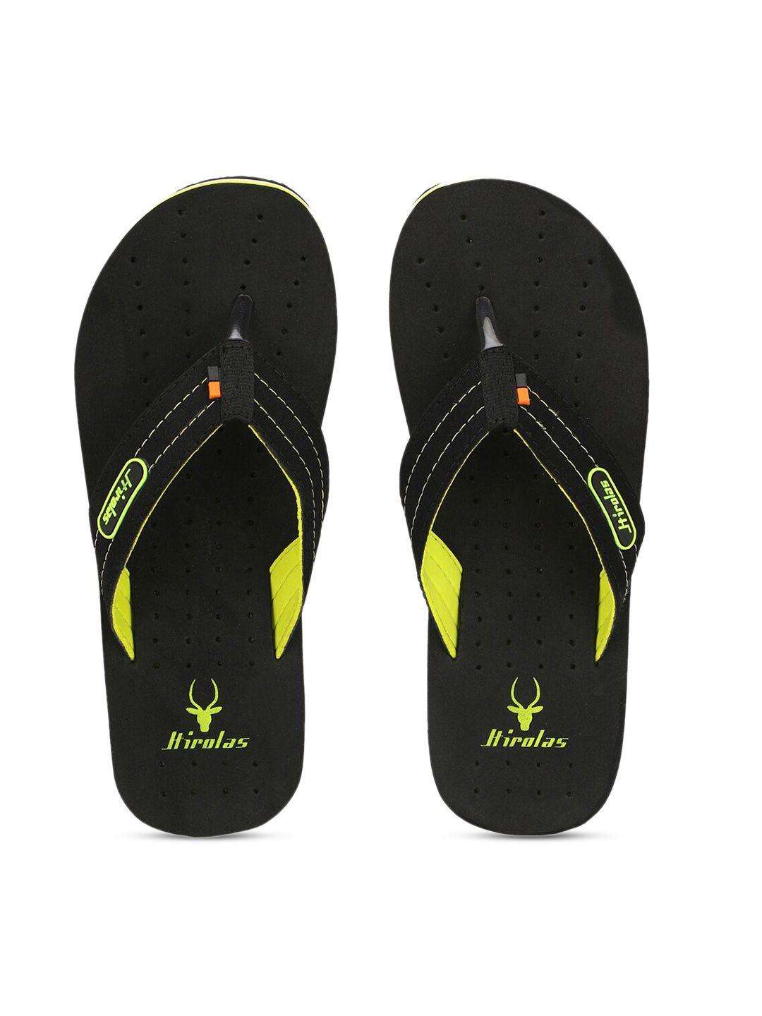 hirolas men black & yellow printed thong flip-flops