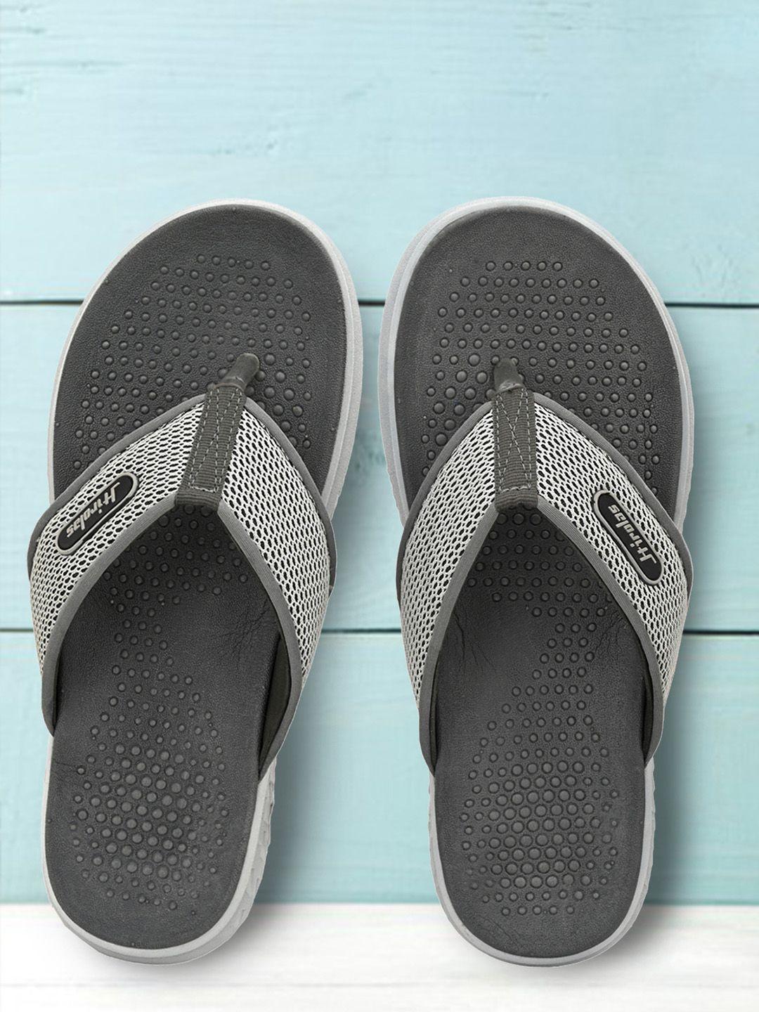 hirolas men grey self design thong flip-flops