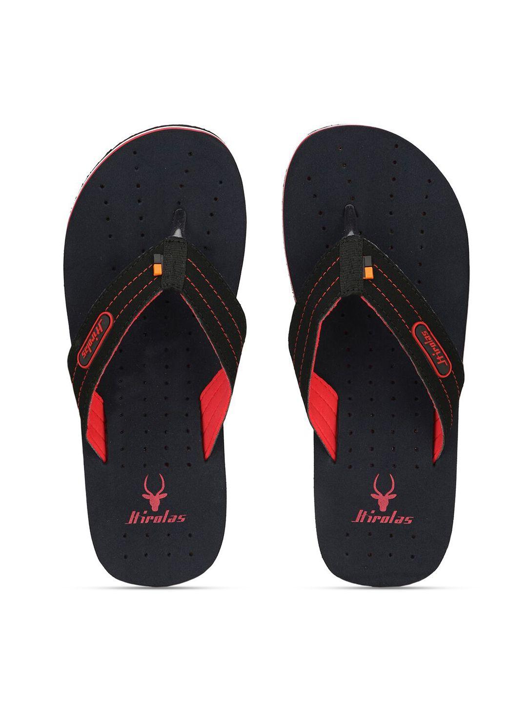 hirolas men navy blue & red solid thong flip-flops