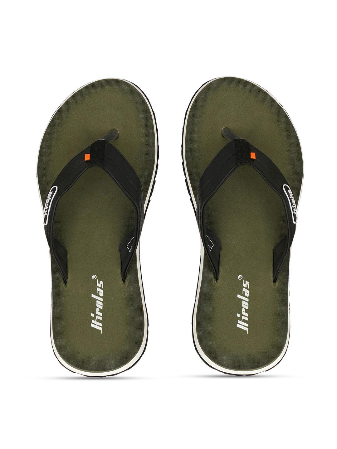 hirolas men olive green solid slip-on