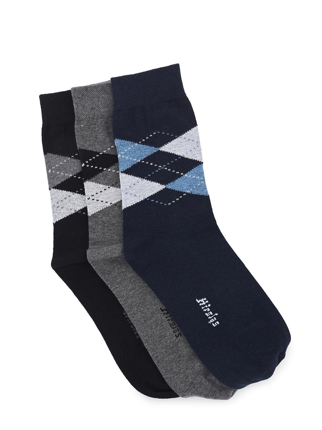 hirolas men pack of 3 patterned anti odour calf-length socks