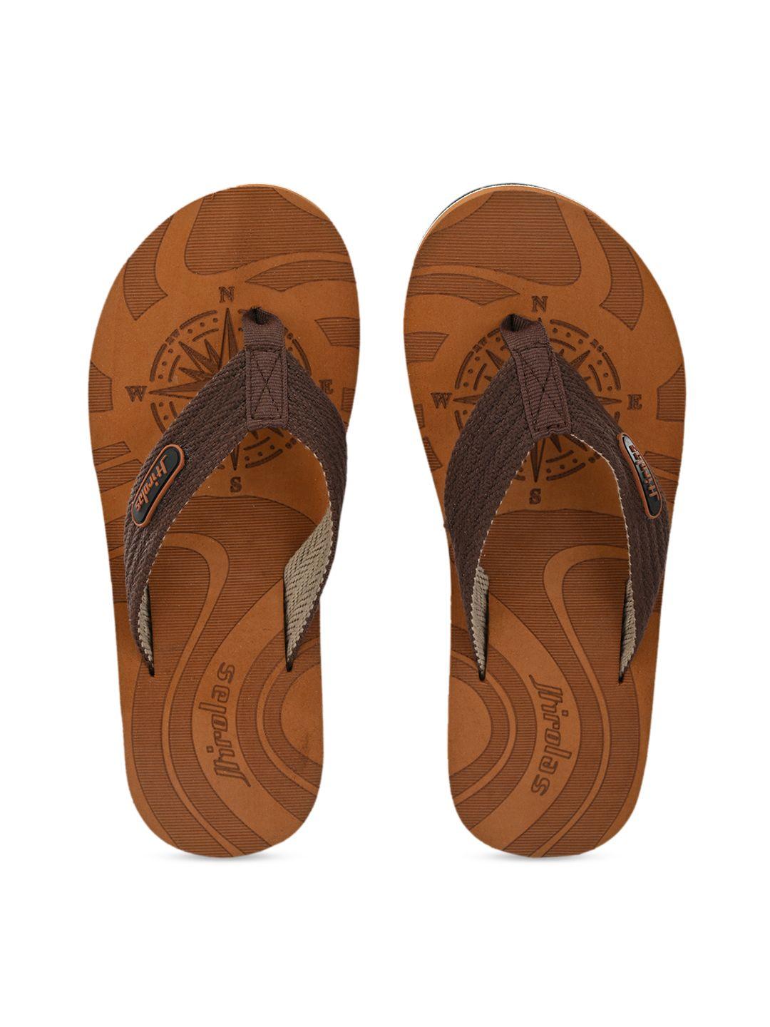 hirolas men tan brown solid thong flip-flops