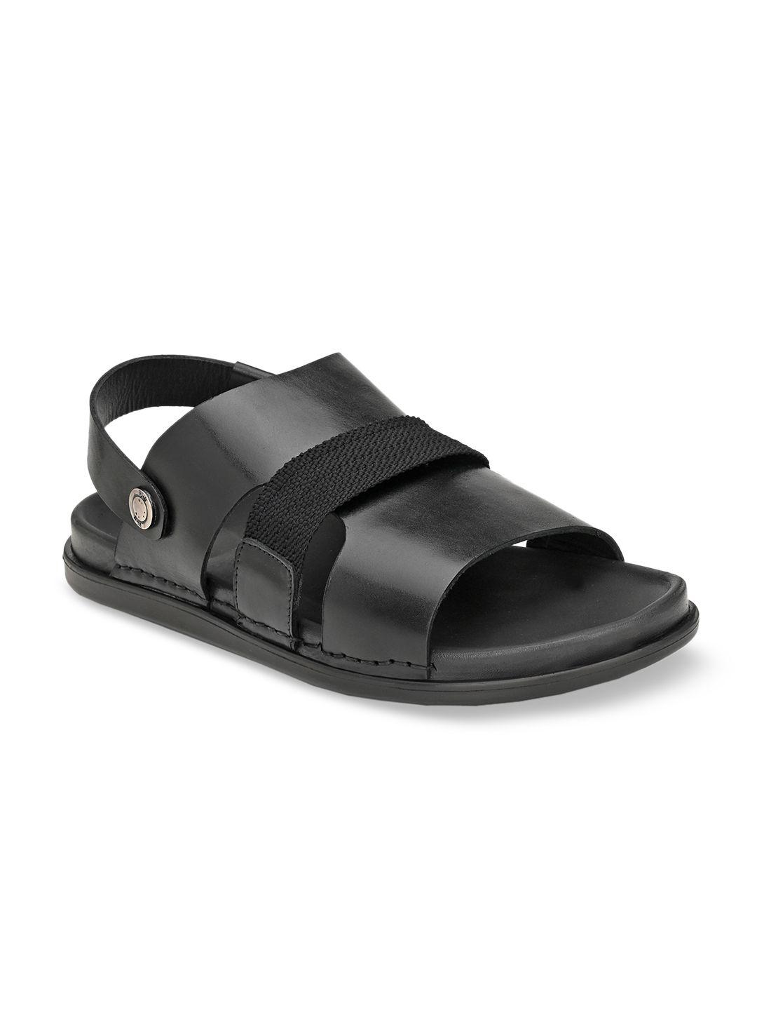hitz men black leather comfort sandals
