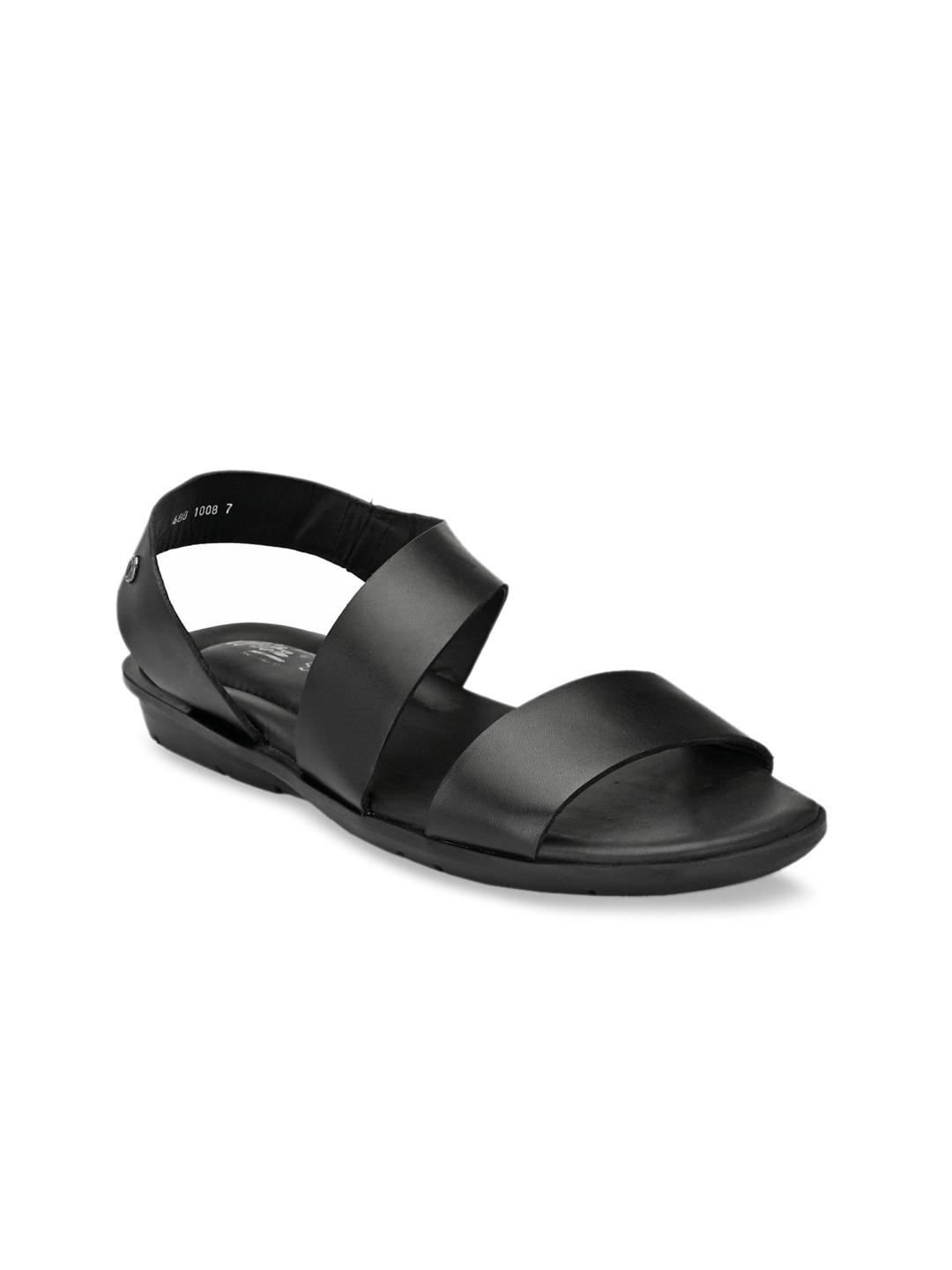 hitz men black solid leather comfort sandals