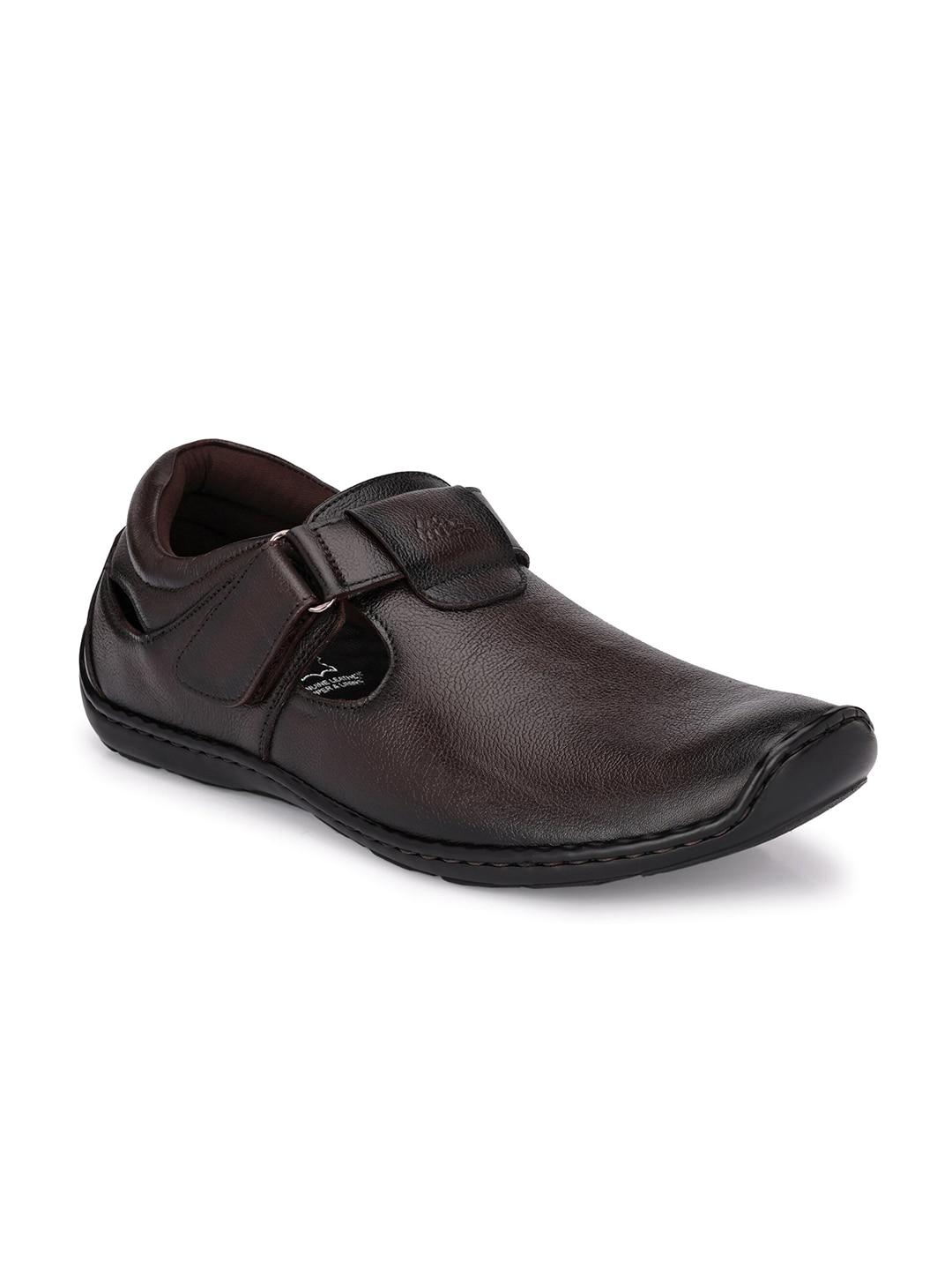 hitz men brown leather shoe-style sandals