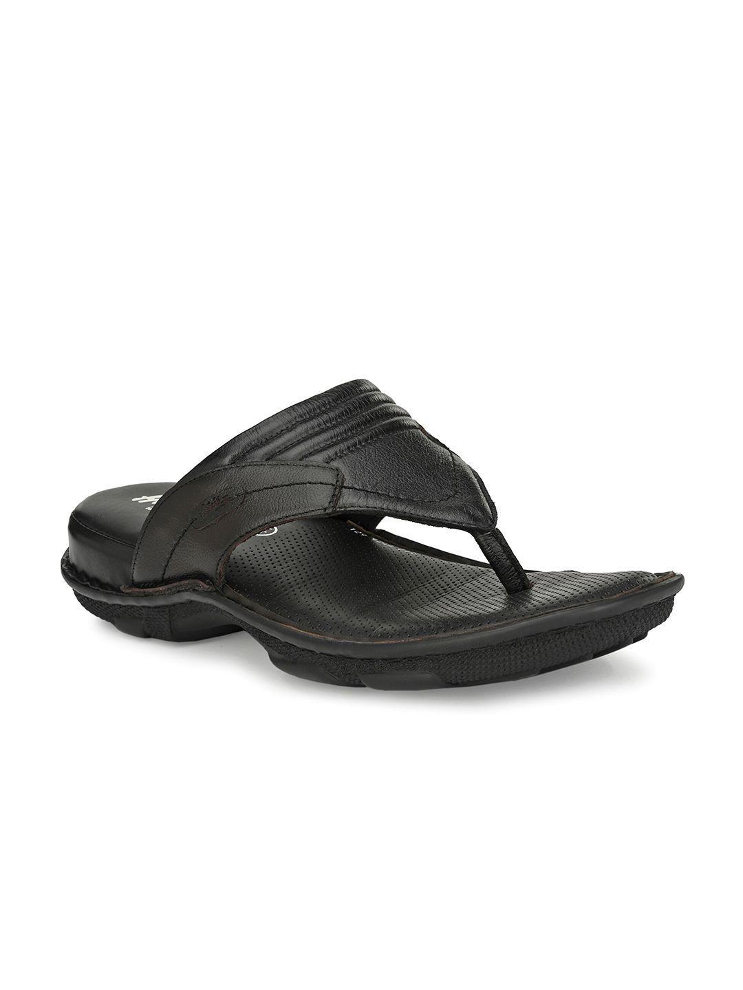 hitz men black leather comfort sandals