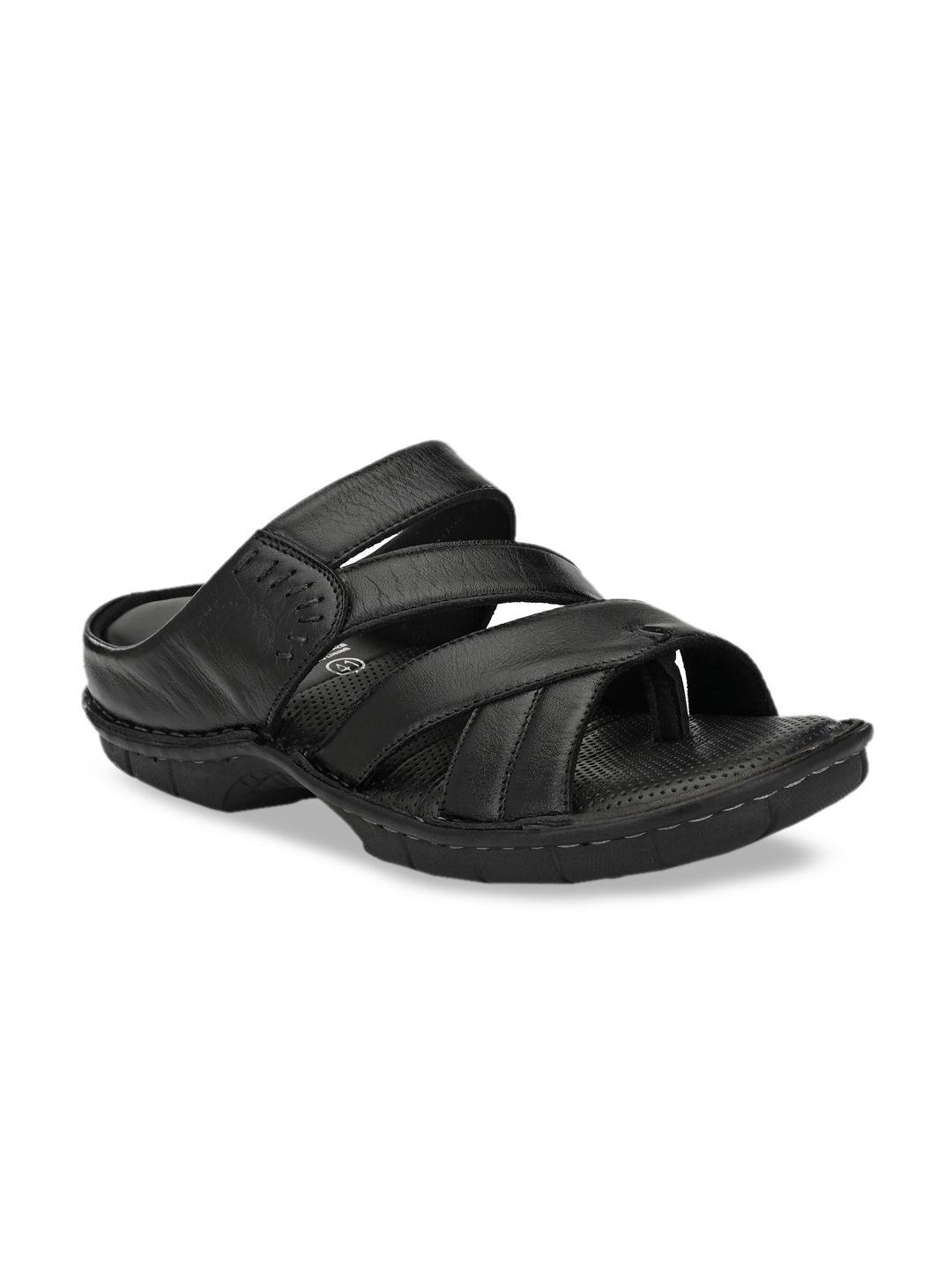 hitz men black leather comfort sandals