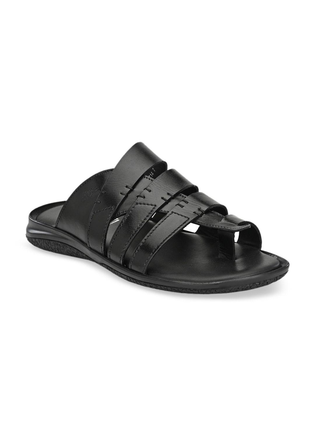 hitz men black leather comfort sandals