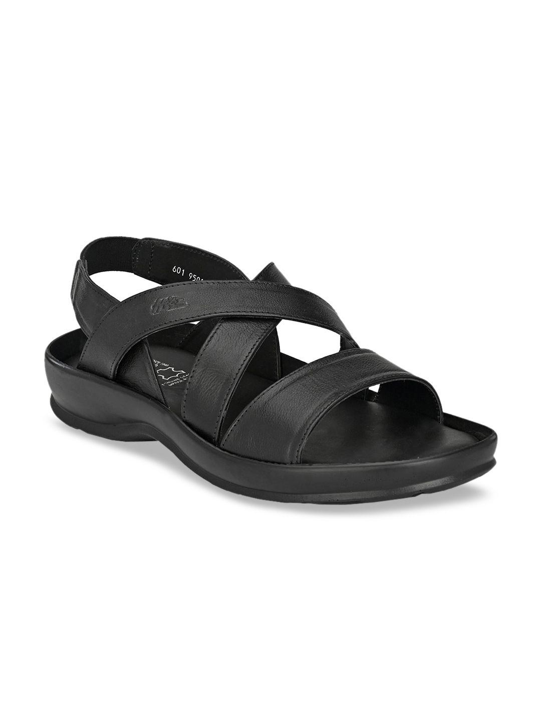 hitz men black leather comfort sandals