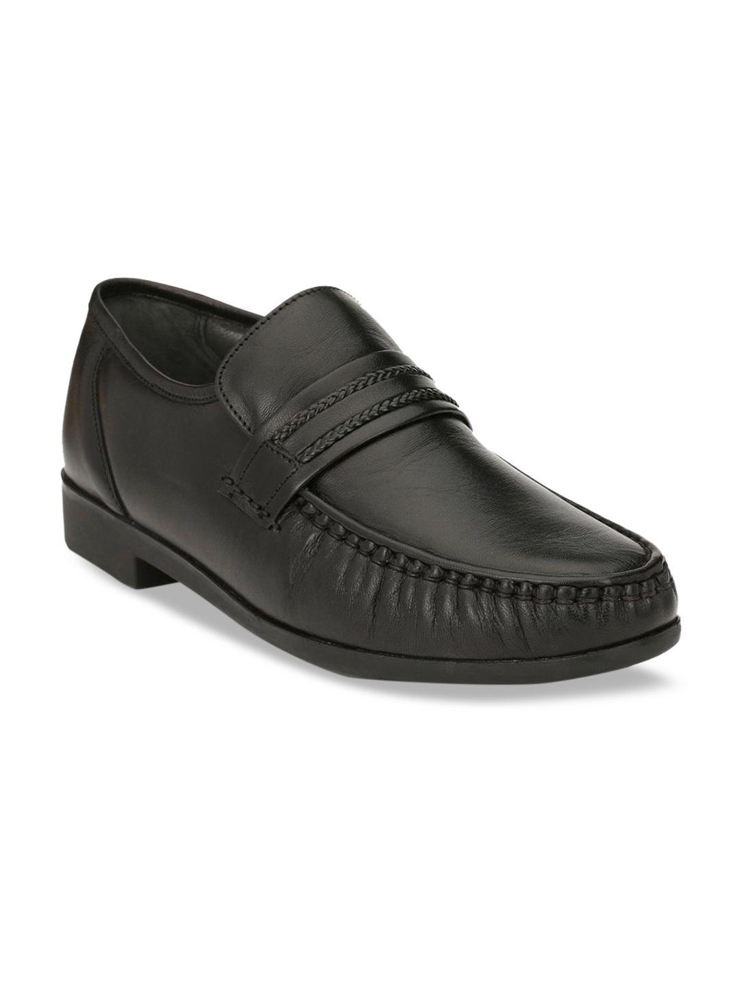 hitz men black solid leather formal loafers