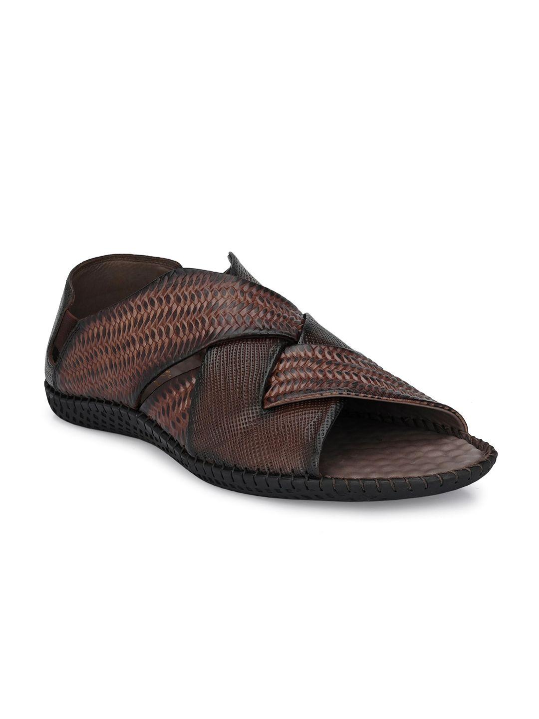 hitz men brown leather comfort sandals