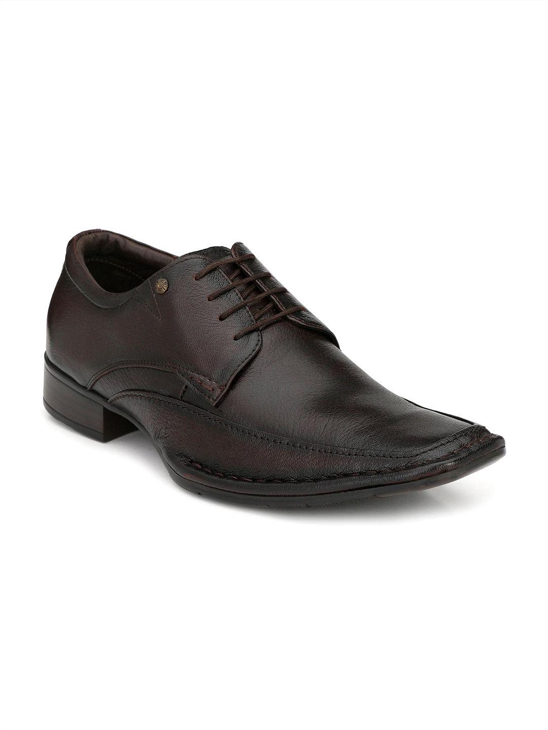 hitz men brown solid leather formal derbys