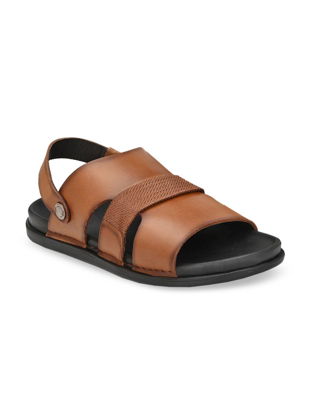 hitz men tan brown & black leather comfort sandals