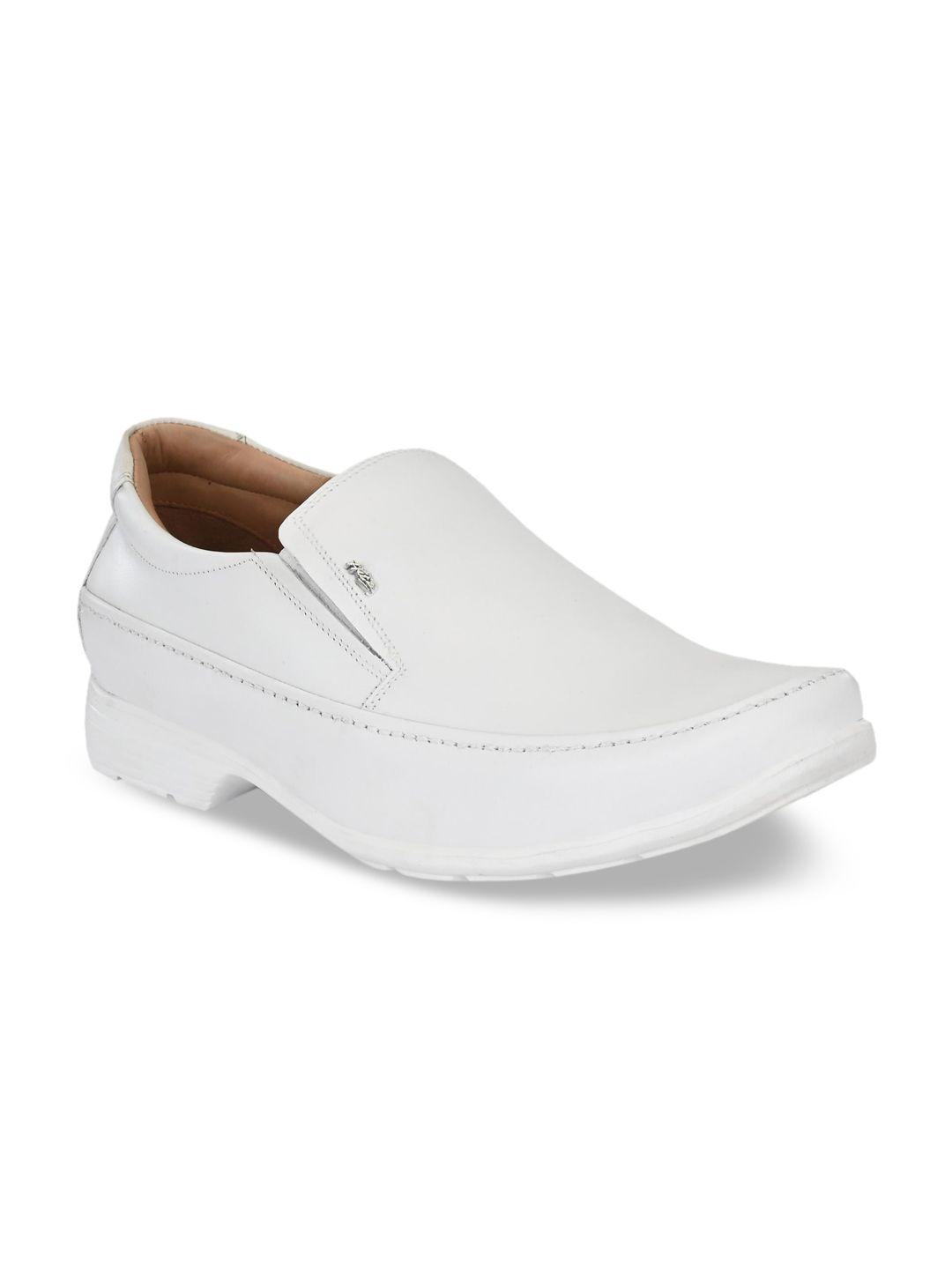 hitz men white solid leather formal comfort-fit slip-ons