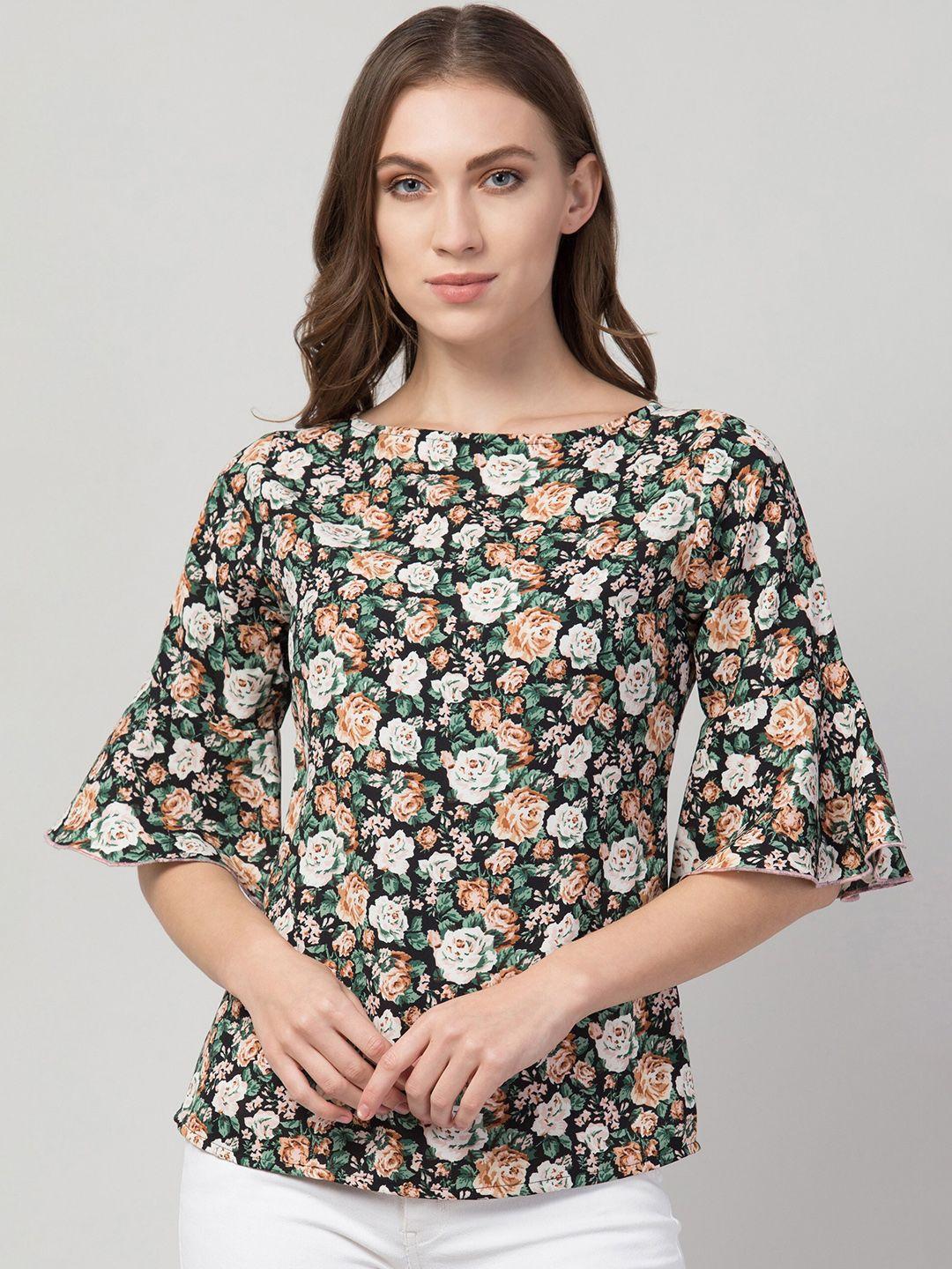 hive91 black floral print georgette top