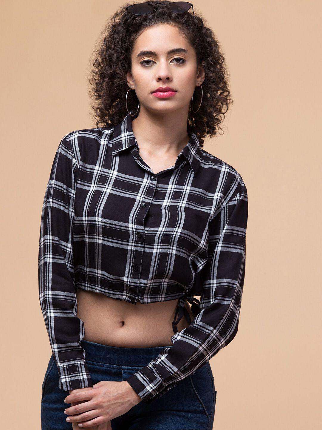 hive91 classic tartan checked casual crop shirt