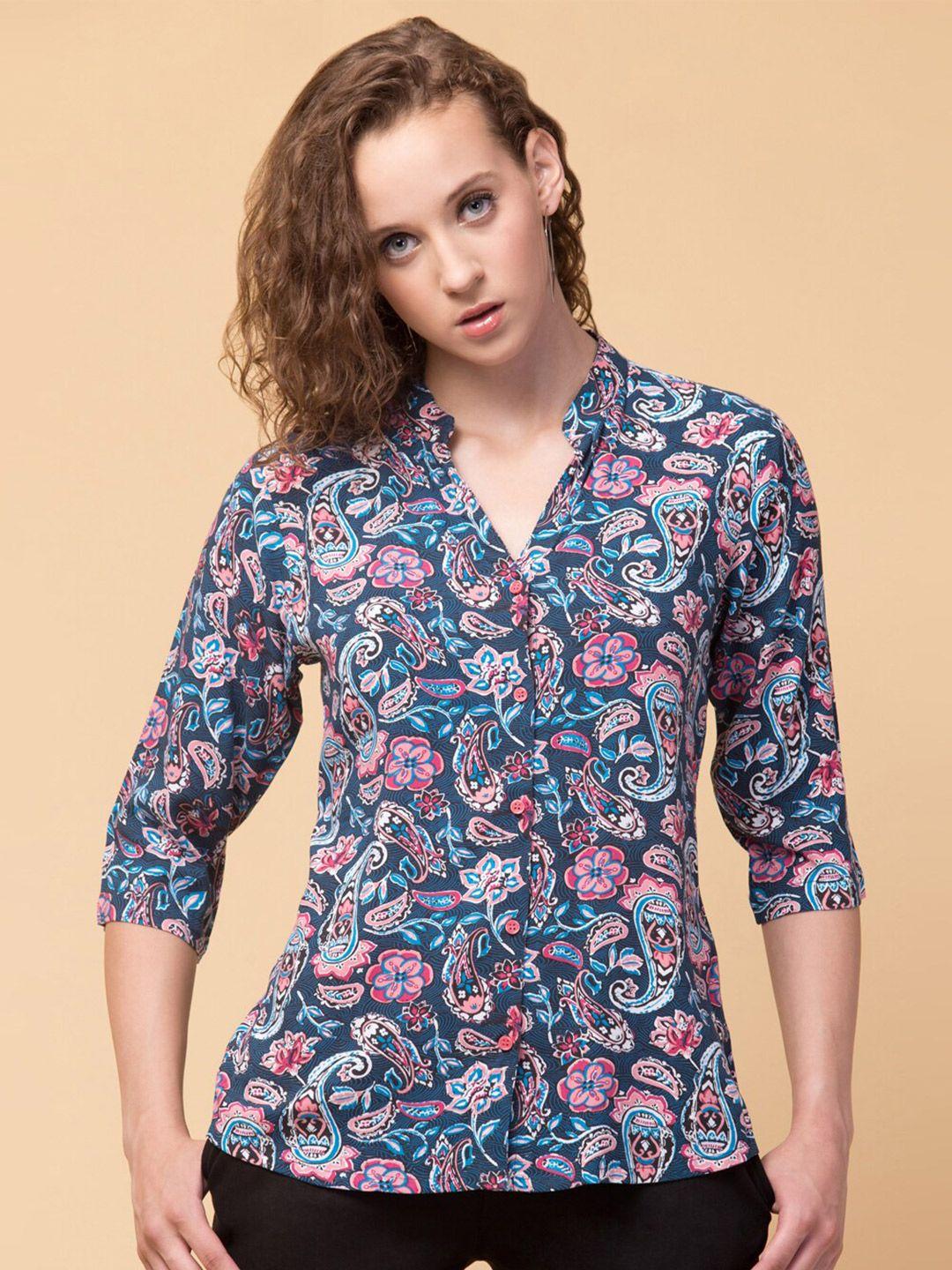 hive91 floral print mandarin collar shirt style top