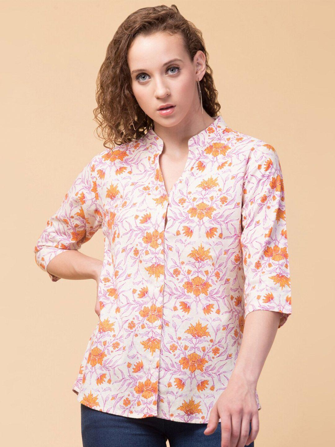 hive91 floral print mandarin collar shirt style top