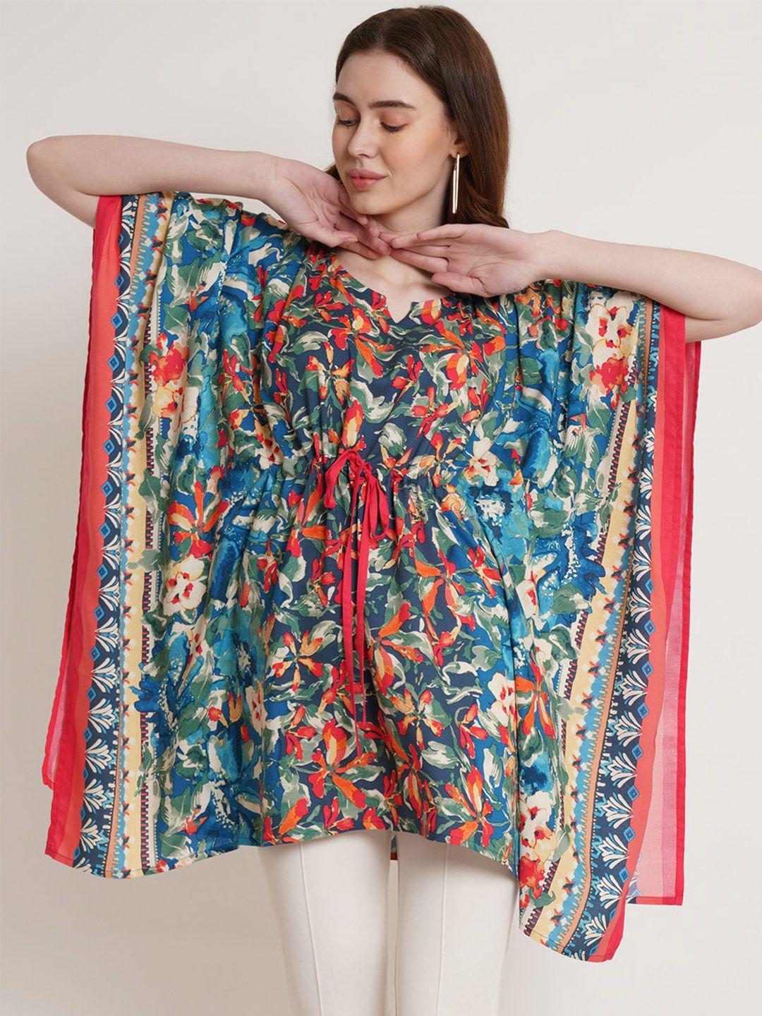 hive91 floral printed cotton kaftan longline top