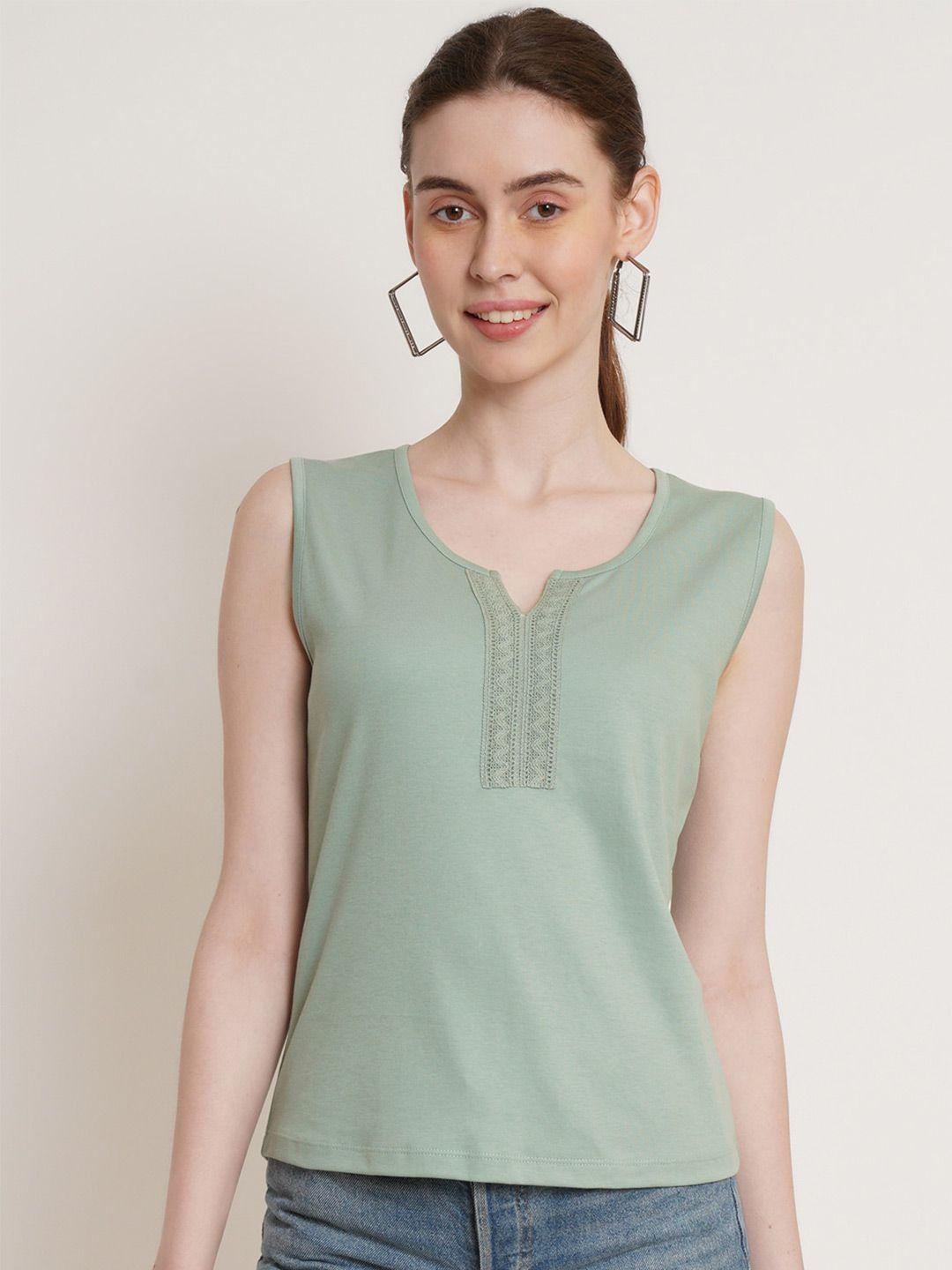 hive91 notch neck lace inserted cotton top