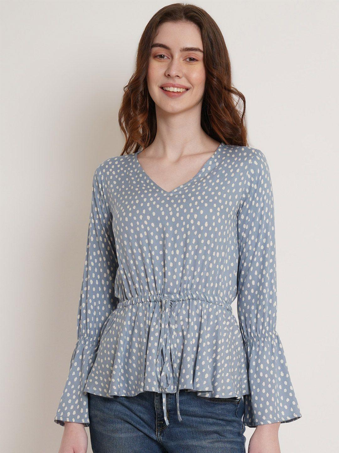 hive91 polka dots printed cinched waist top