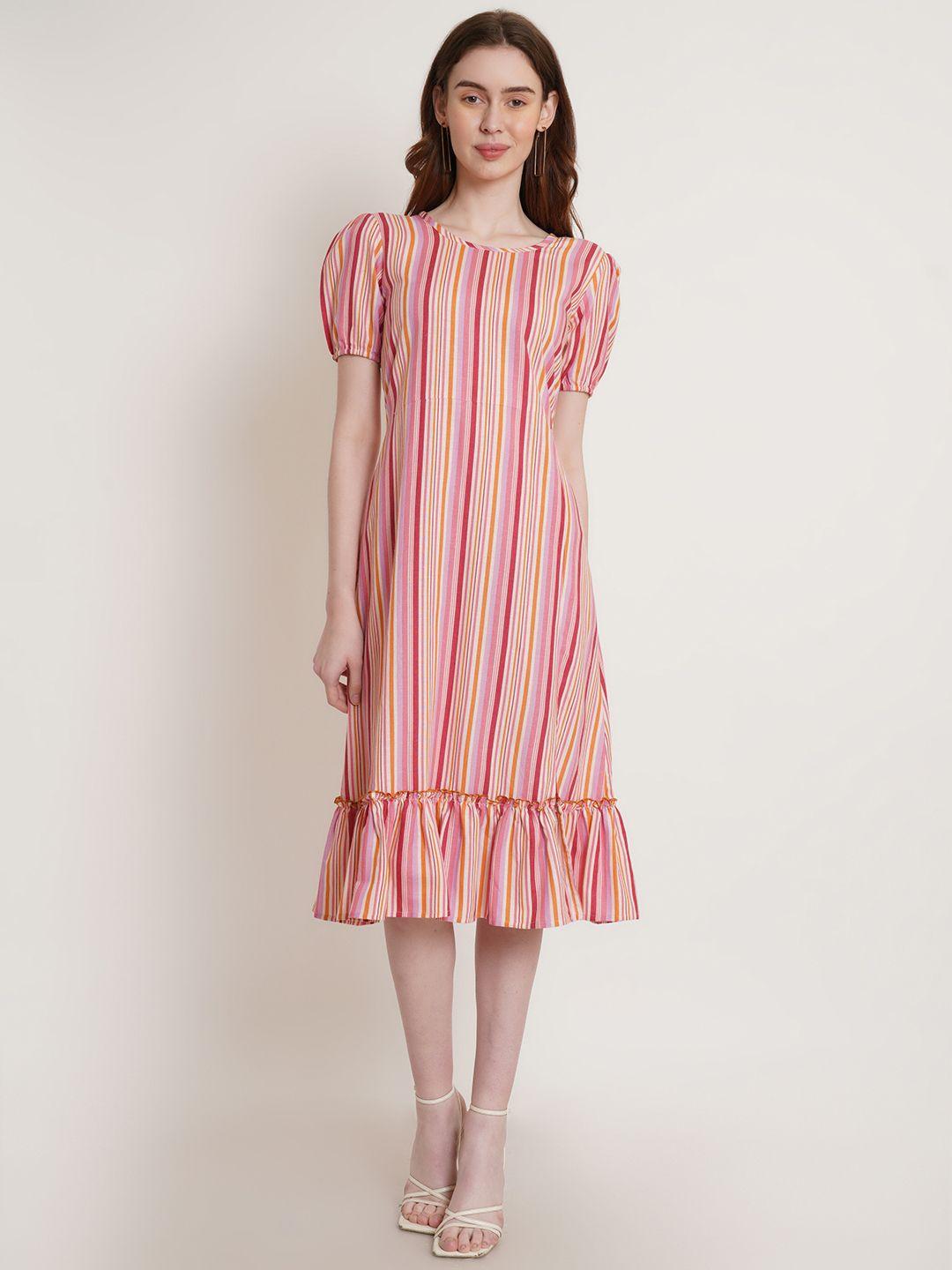 hive91 striped printed linen a-line midi dress