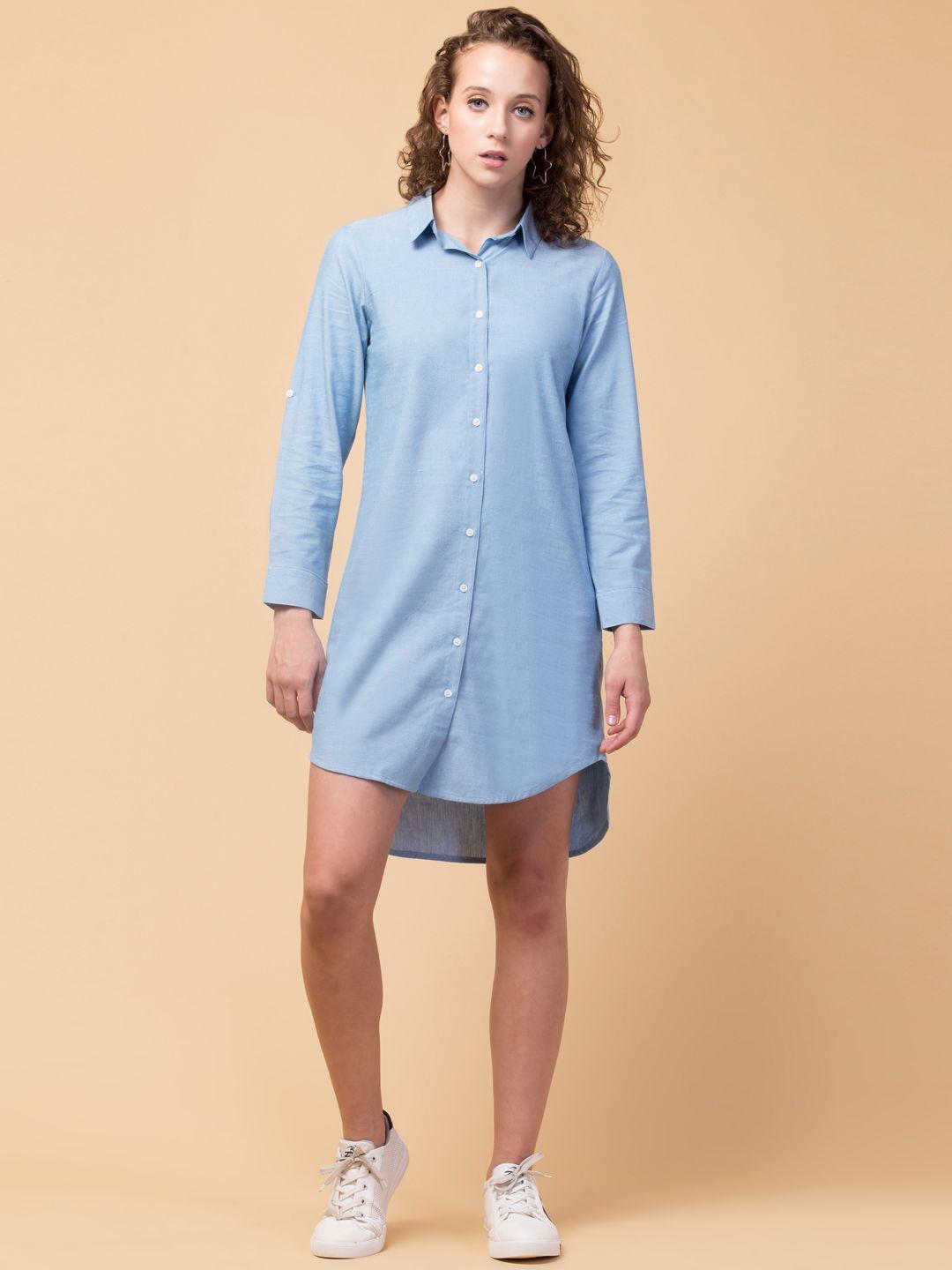hive91 women blue shirt cotton dress
