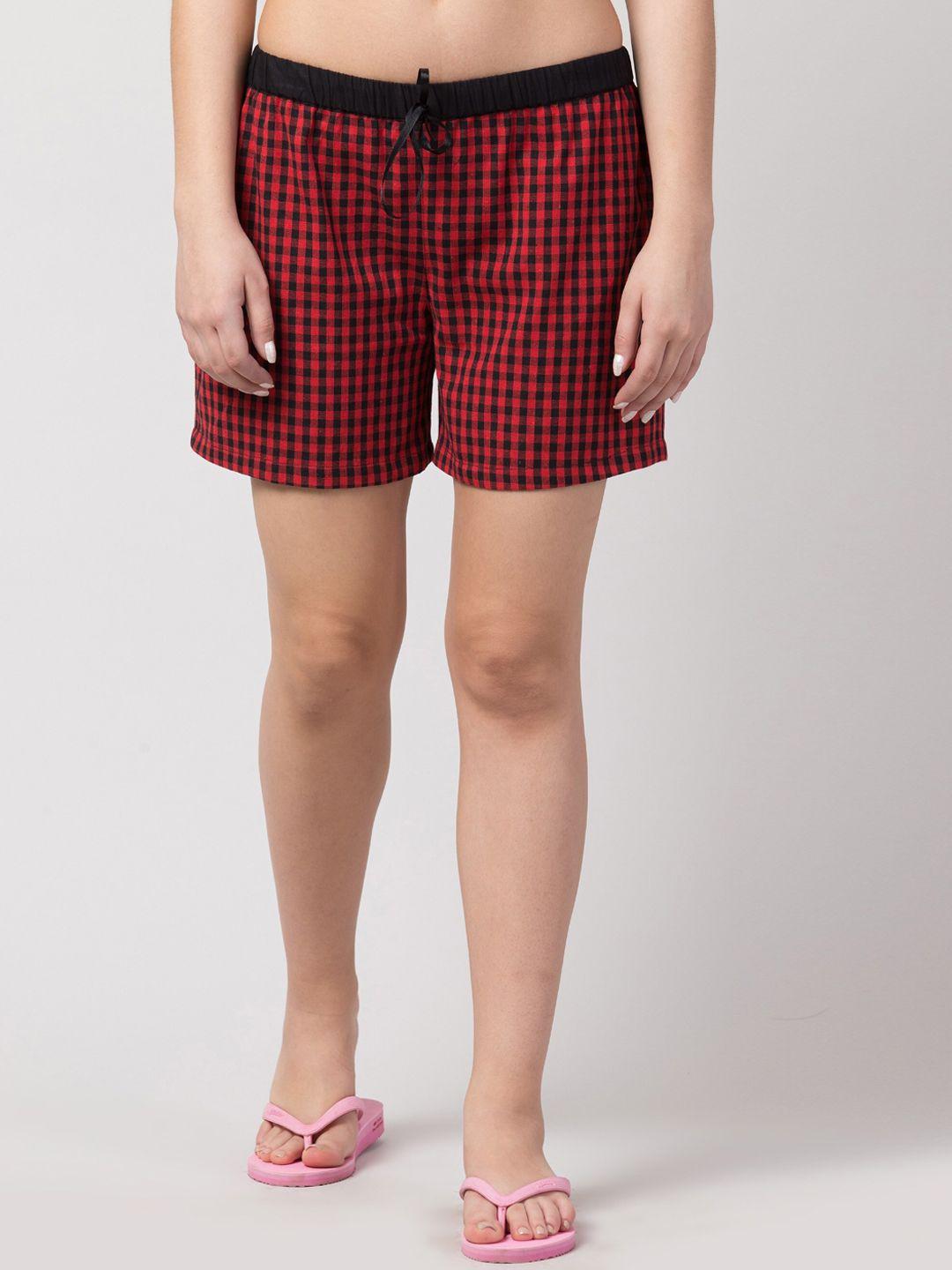 hive91 women red checked sports shorts