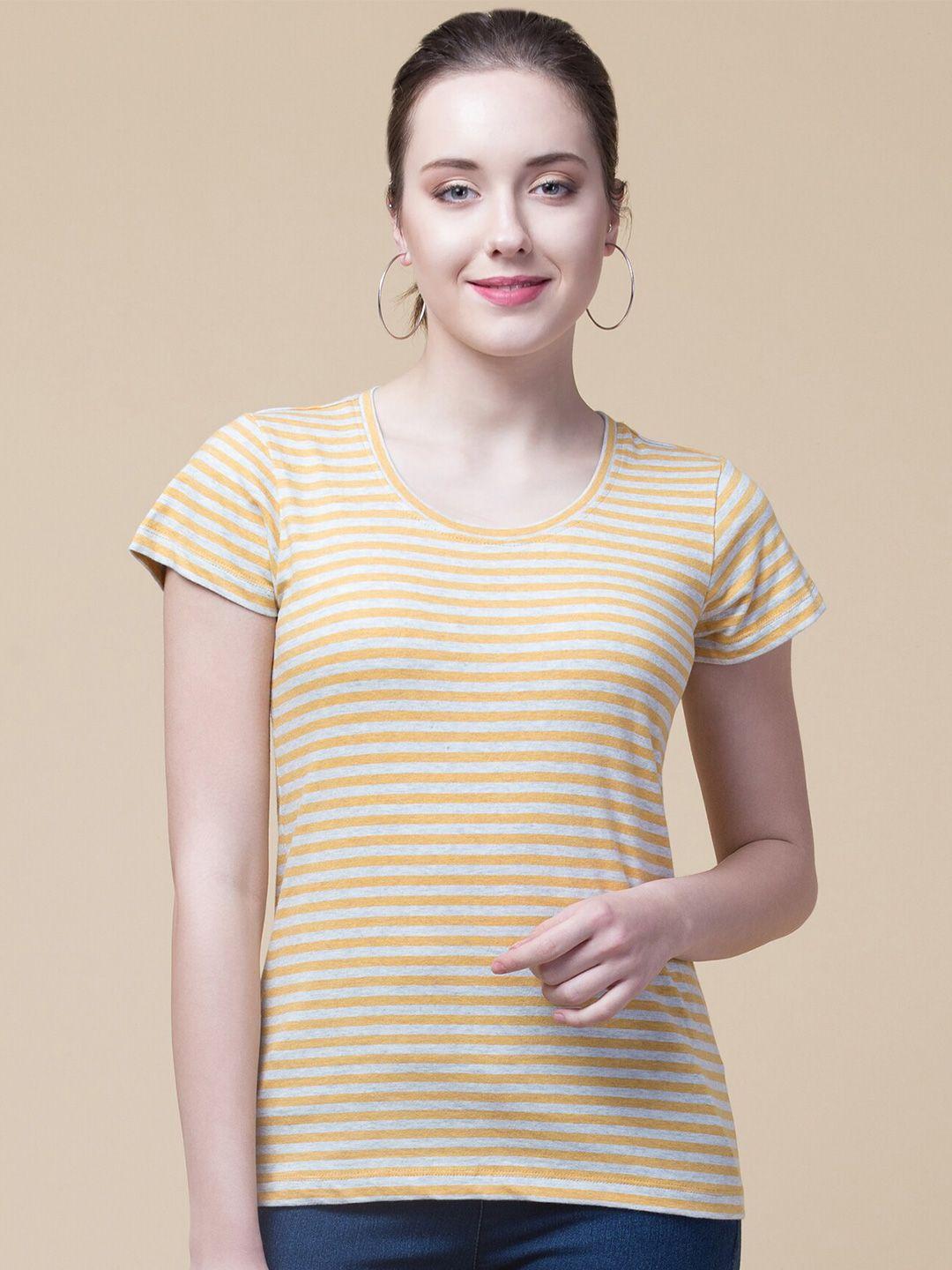 hive91 women yellow & white striped t-shirt
