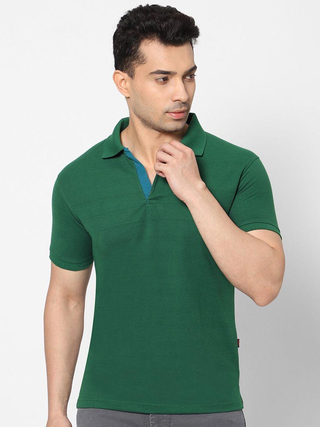 hj hasasi men green polo collar slim fit t-shirt