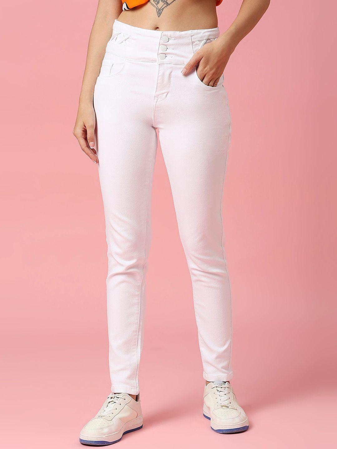 hj hasasi women white slim fit high-rise highly distressed stretchable jeans