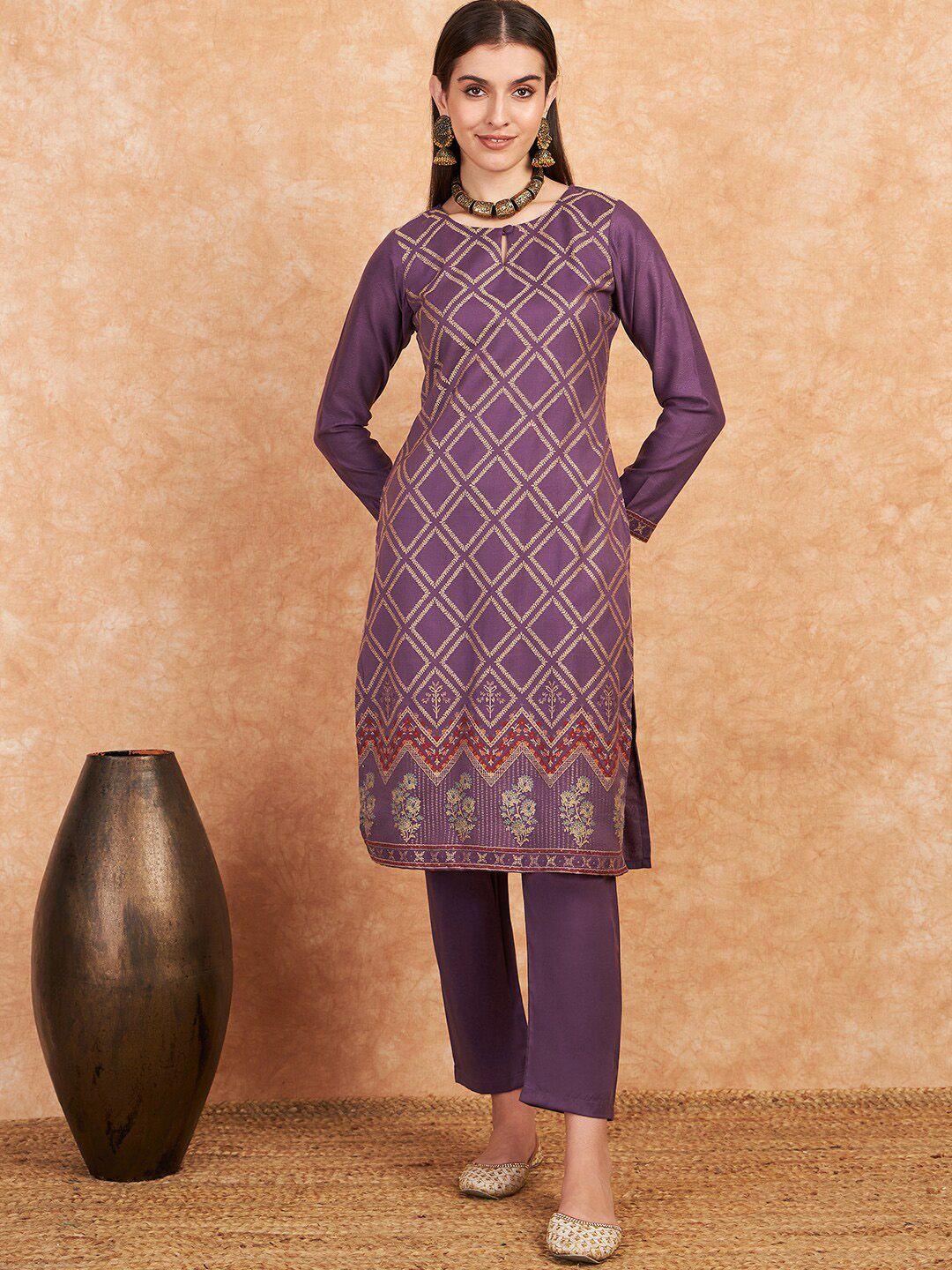 hk colours of fashion ethnic motifs woven design kurta with trousers