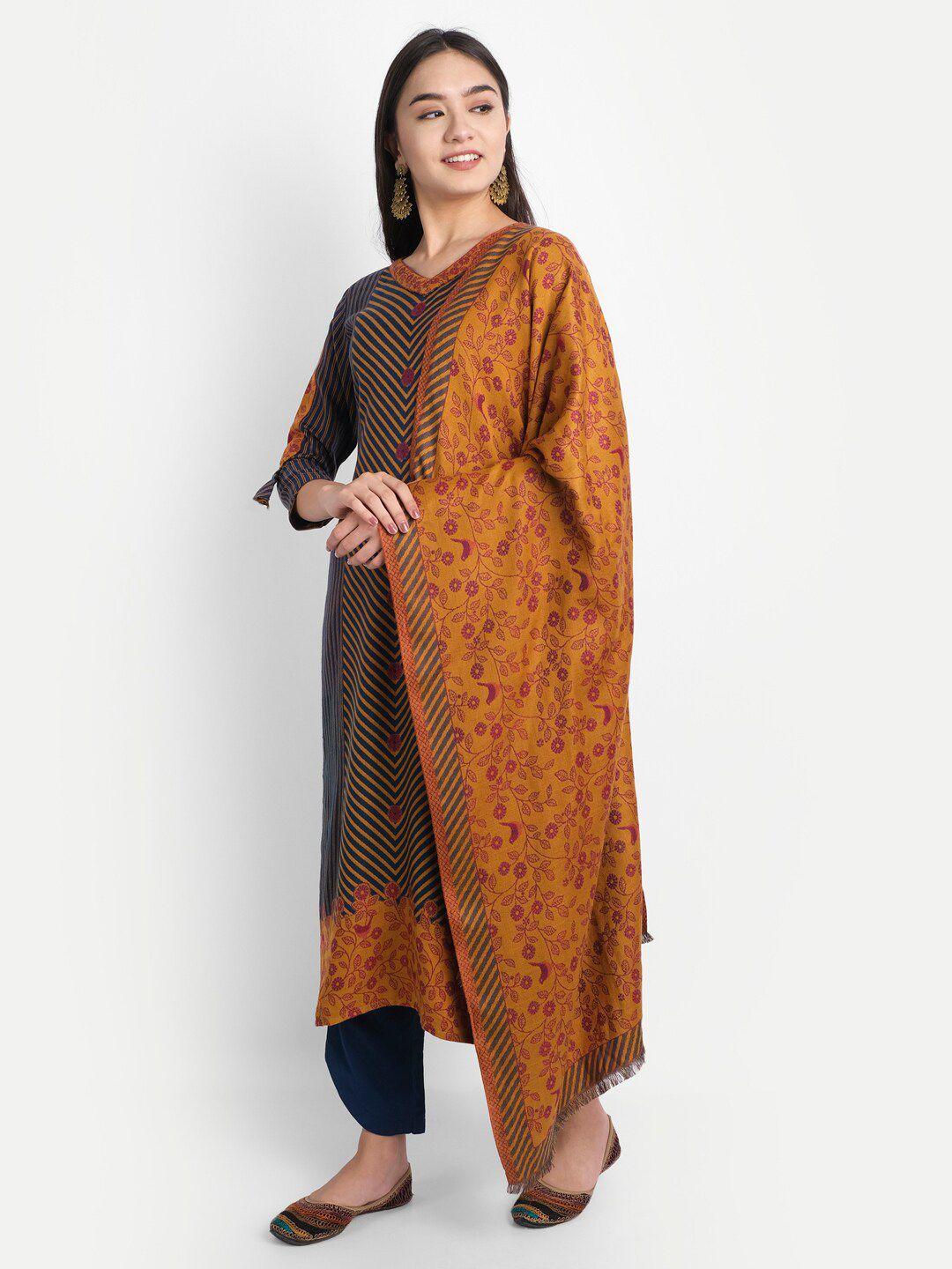 hk colours of fashion mustard & blue woven design viscose rayon unstitched dress material