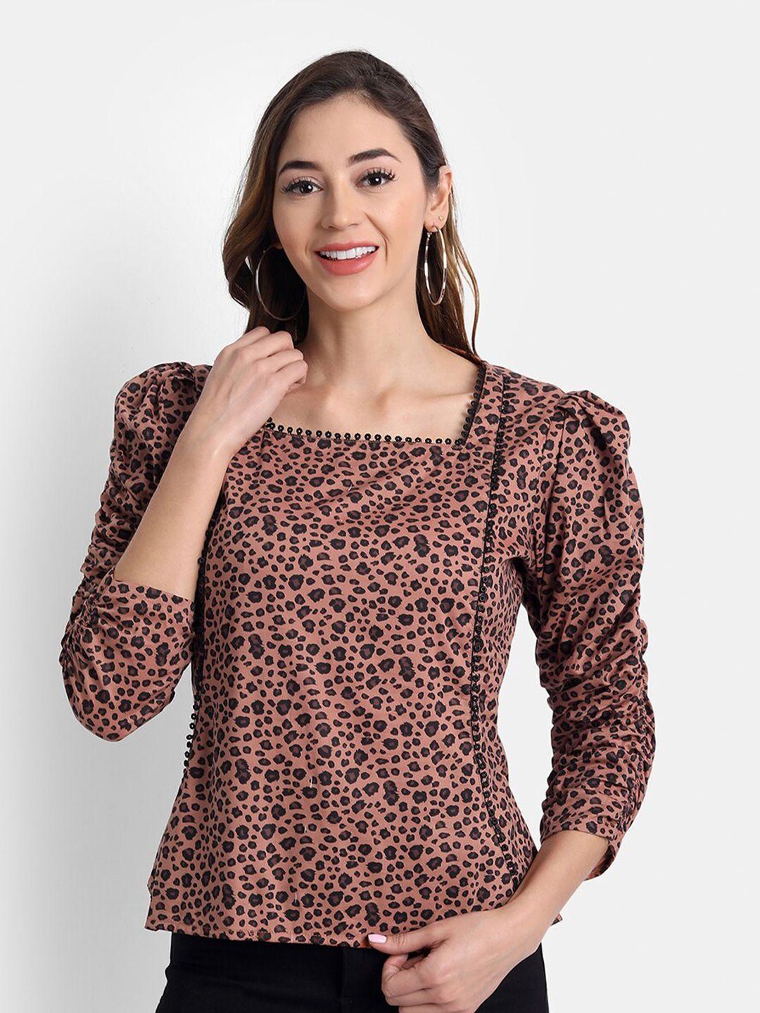 hk colours of fashion rust & black animal print cotton ruched top