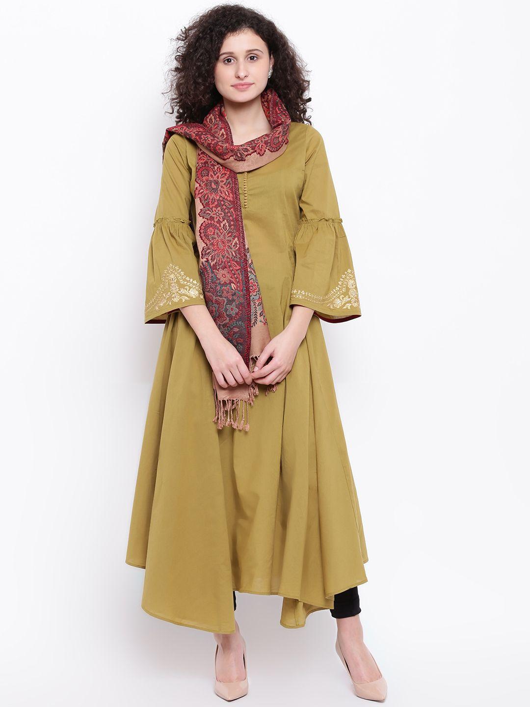 hk colours of fashion women beige & red woven design stole